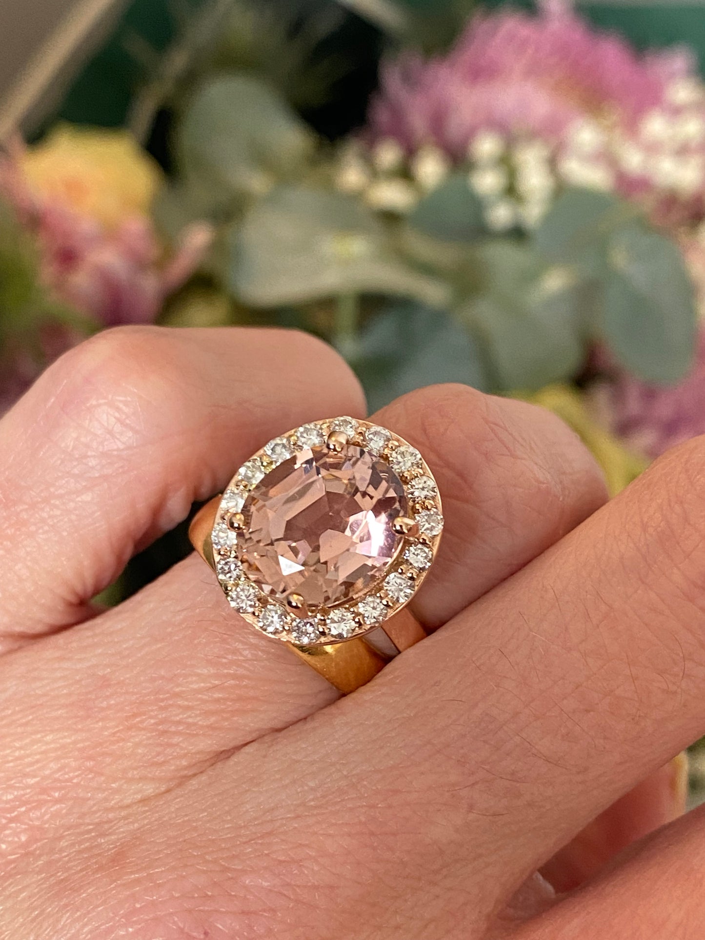 6.00 Carat Oval-Cut Pink Tourmaline and Diamond Halo Ring in 18ct Rose Gold