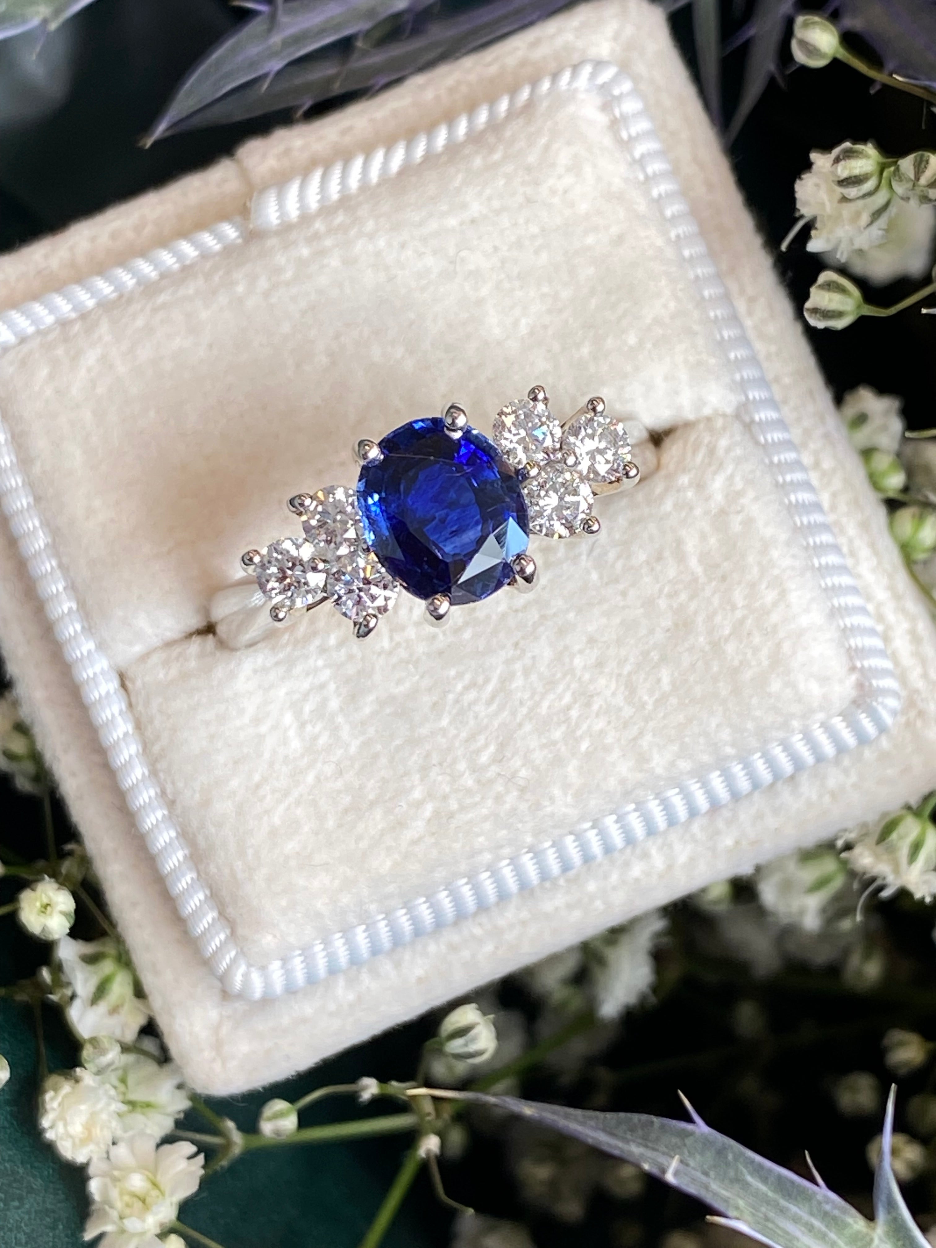 1.92 CTW Blue Ceylon Sapphire and Natural Diamond Trefoil Engagement Ring in Platinum