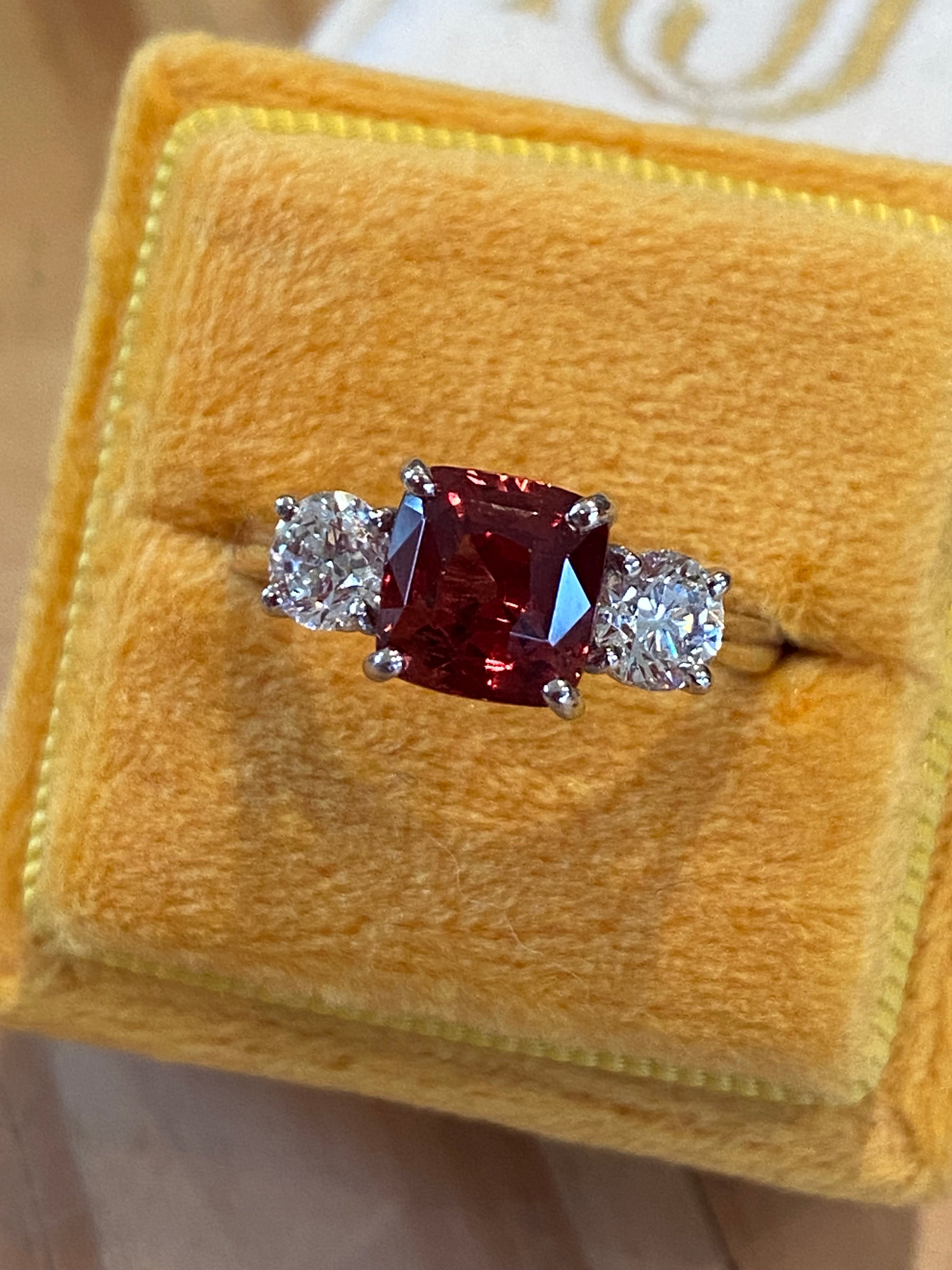 3.28 CTW Rhodolite Garnet and Natural Diamond Three Stone Ring in Platinum