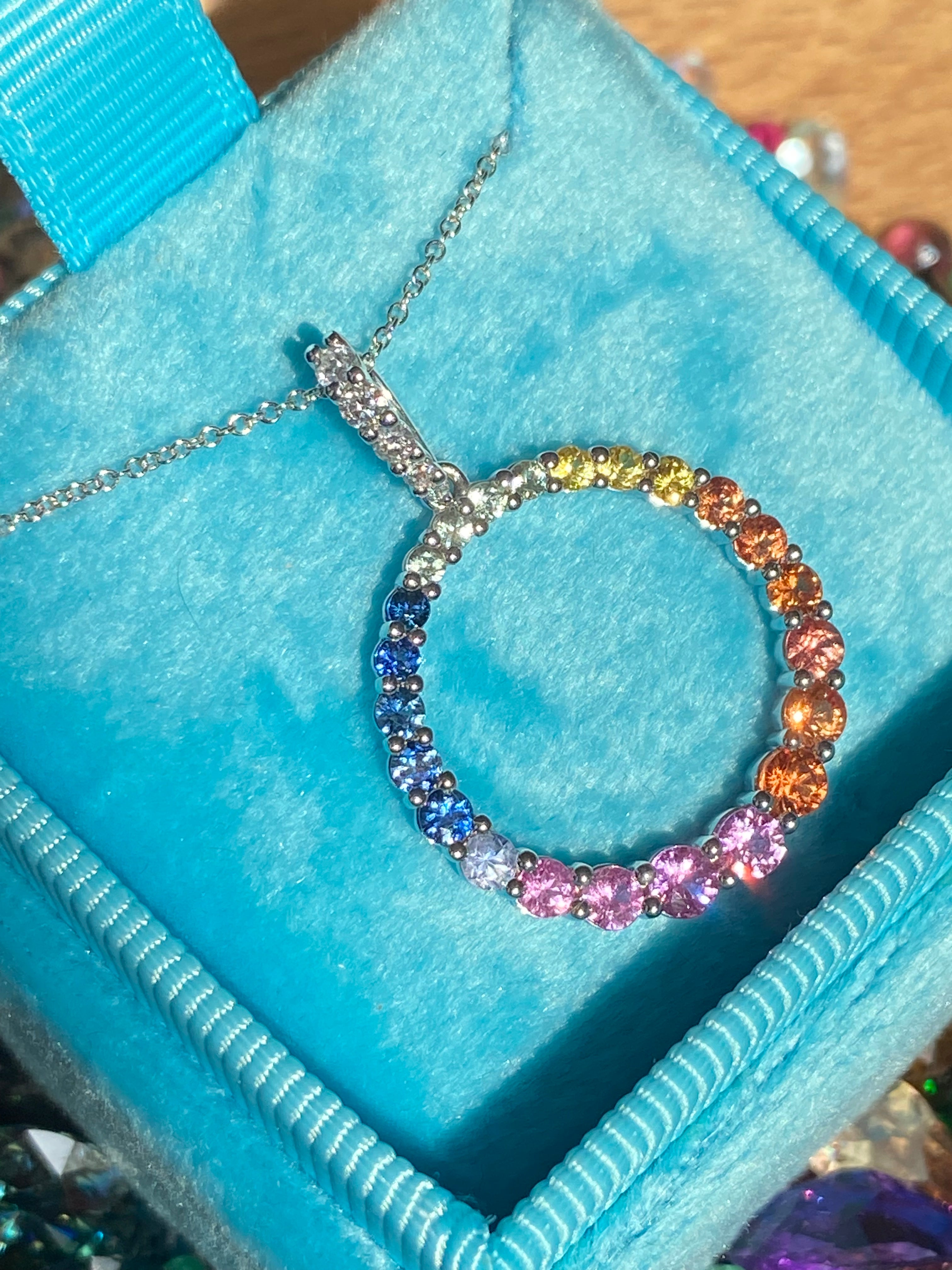 1.16 CTW Multi Colour Sapphire and Diamond Pendant Necklace in 18ct White Gold