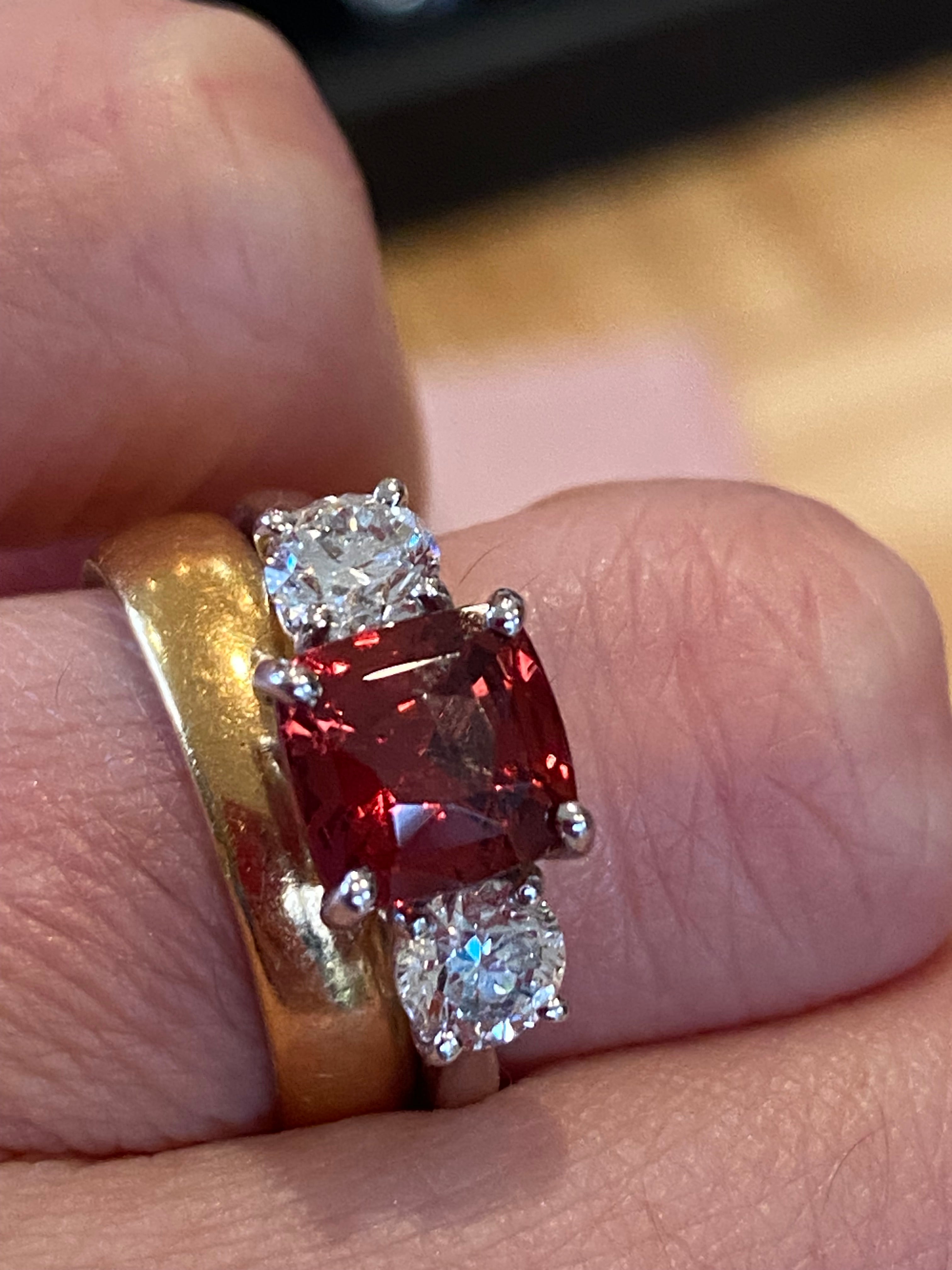 3.28 CTW Rhodolite Garnet and Natural Diamond Three Stone Ring in Platinum