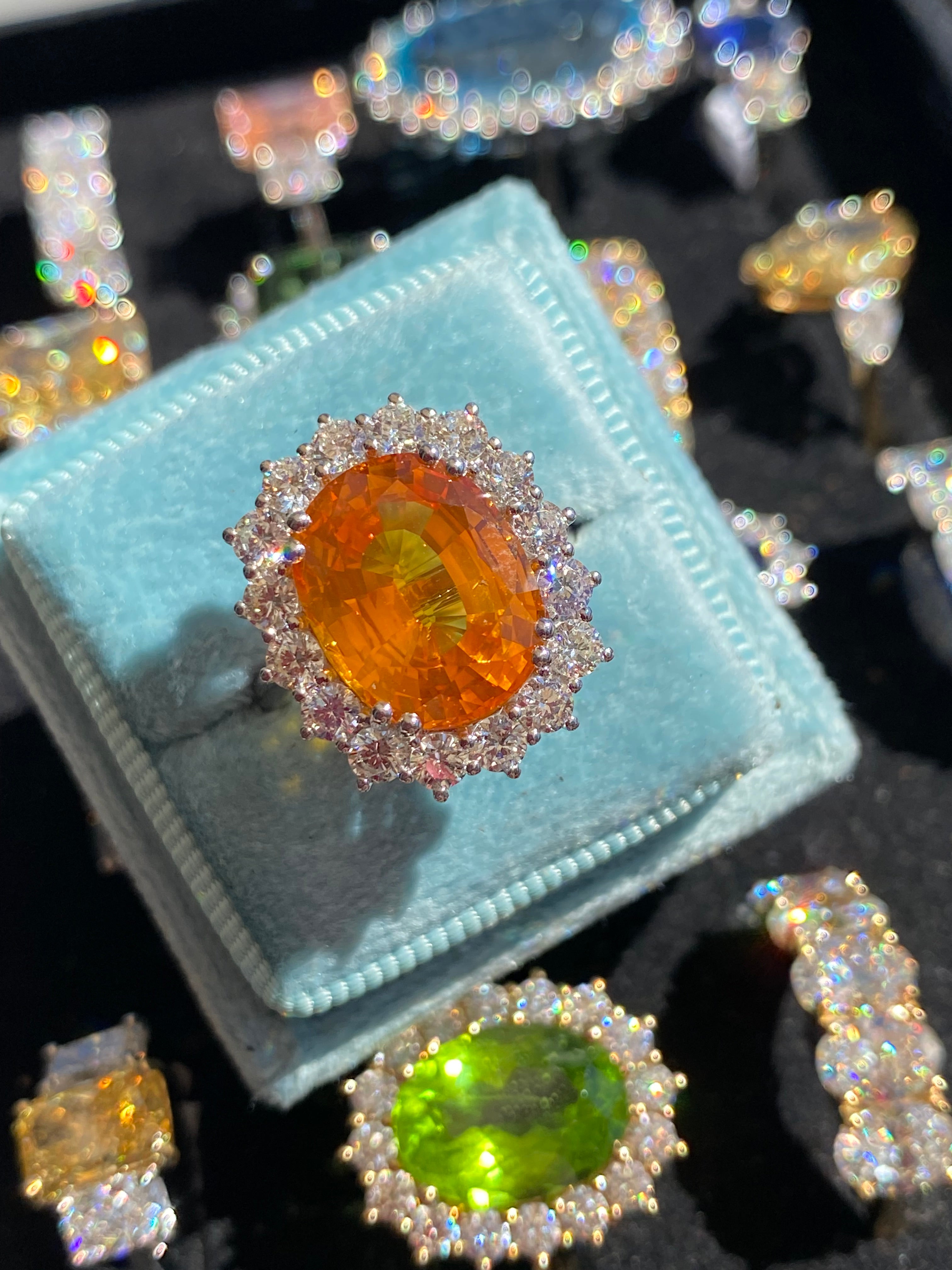 9.20 CTW Orange Sapphire and Diamond Ring in Platinum