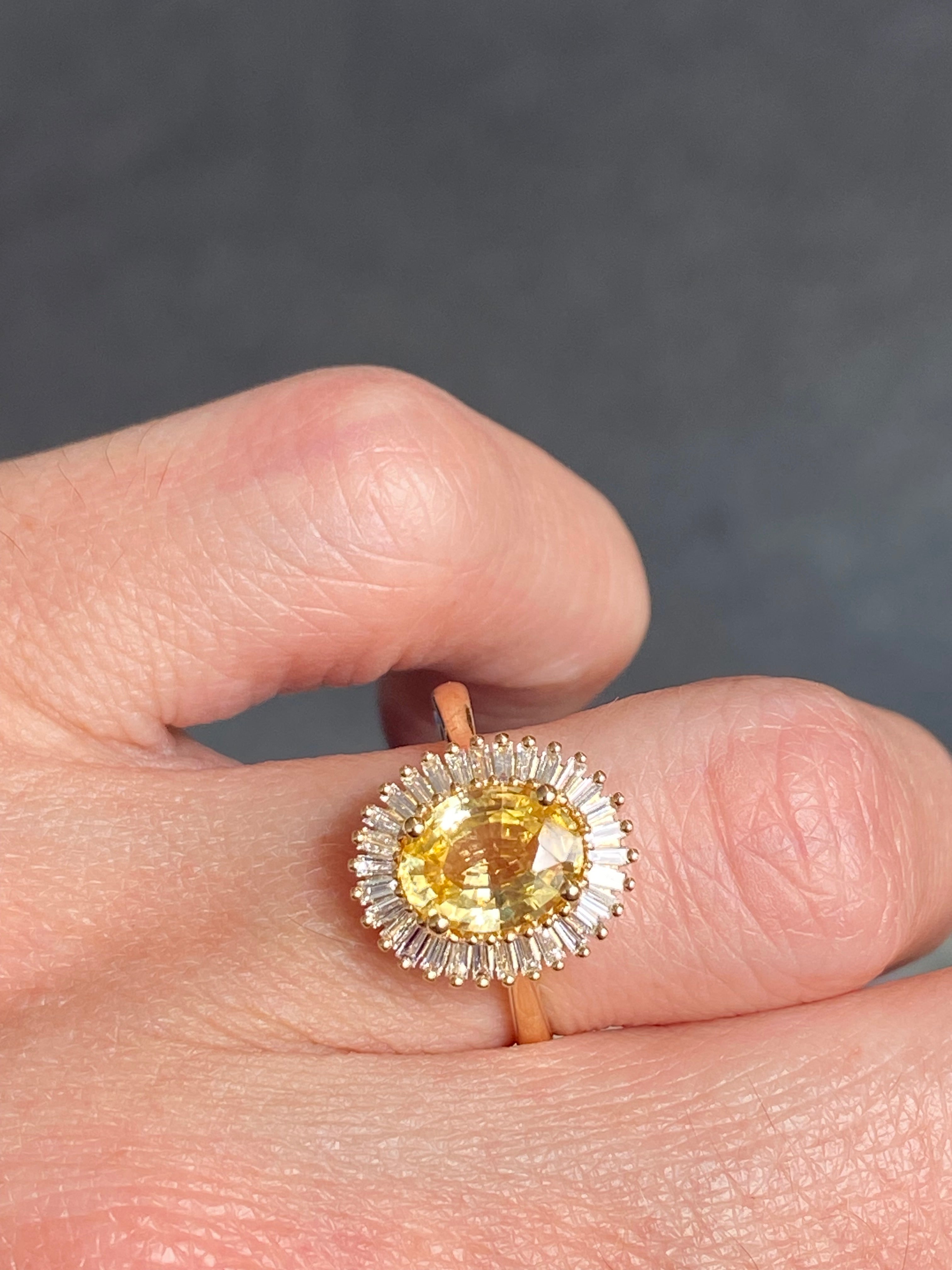 Sunny Starburst Yellow Sapphire in 18ct Yellow Gold Ballerina Halo Ring
