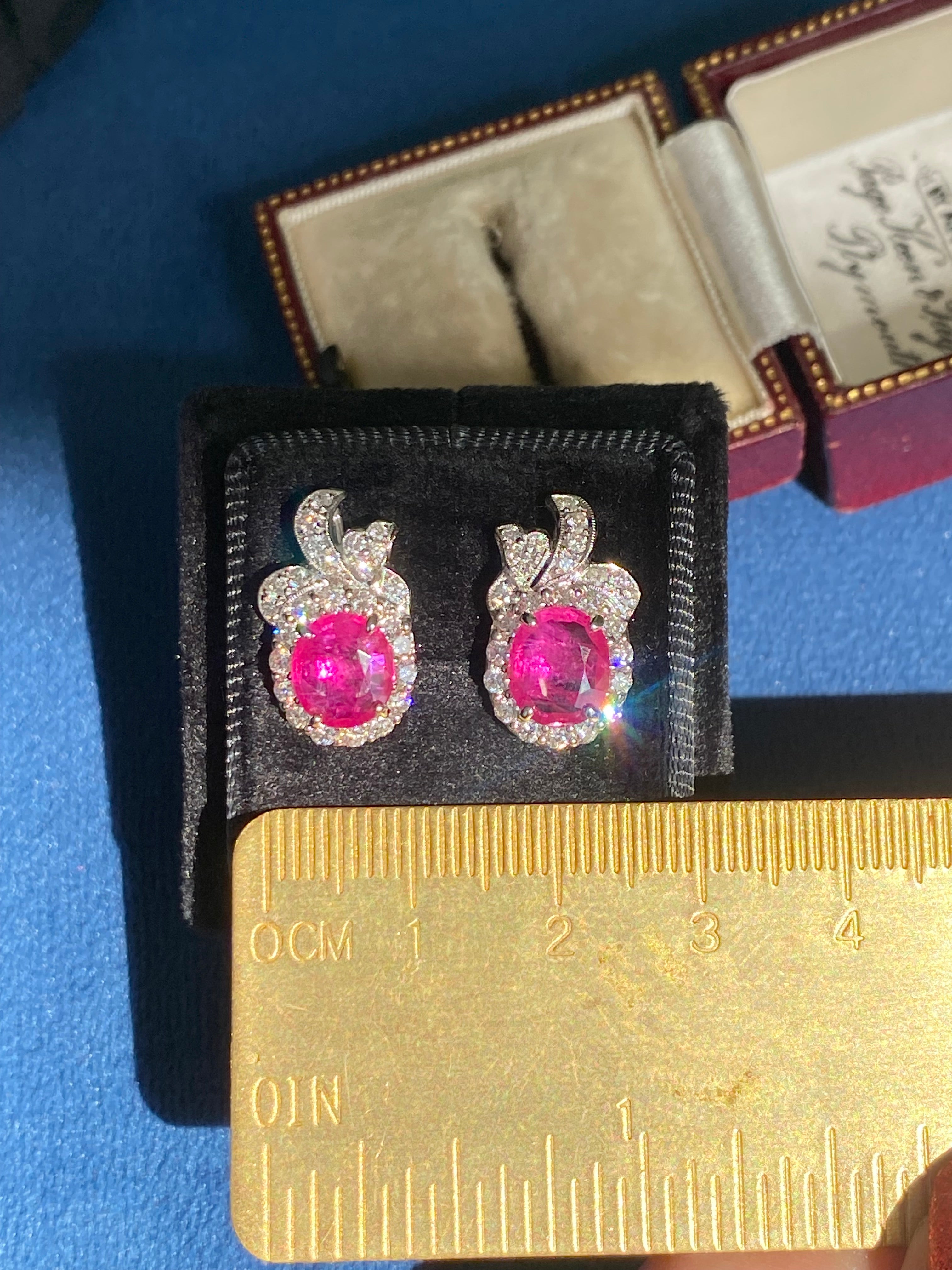 3.98 CTW Vintage Burmese Ruby Stud Earrings in 18ct White Gold