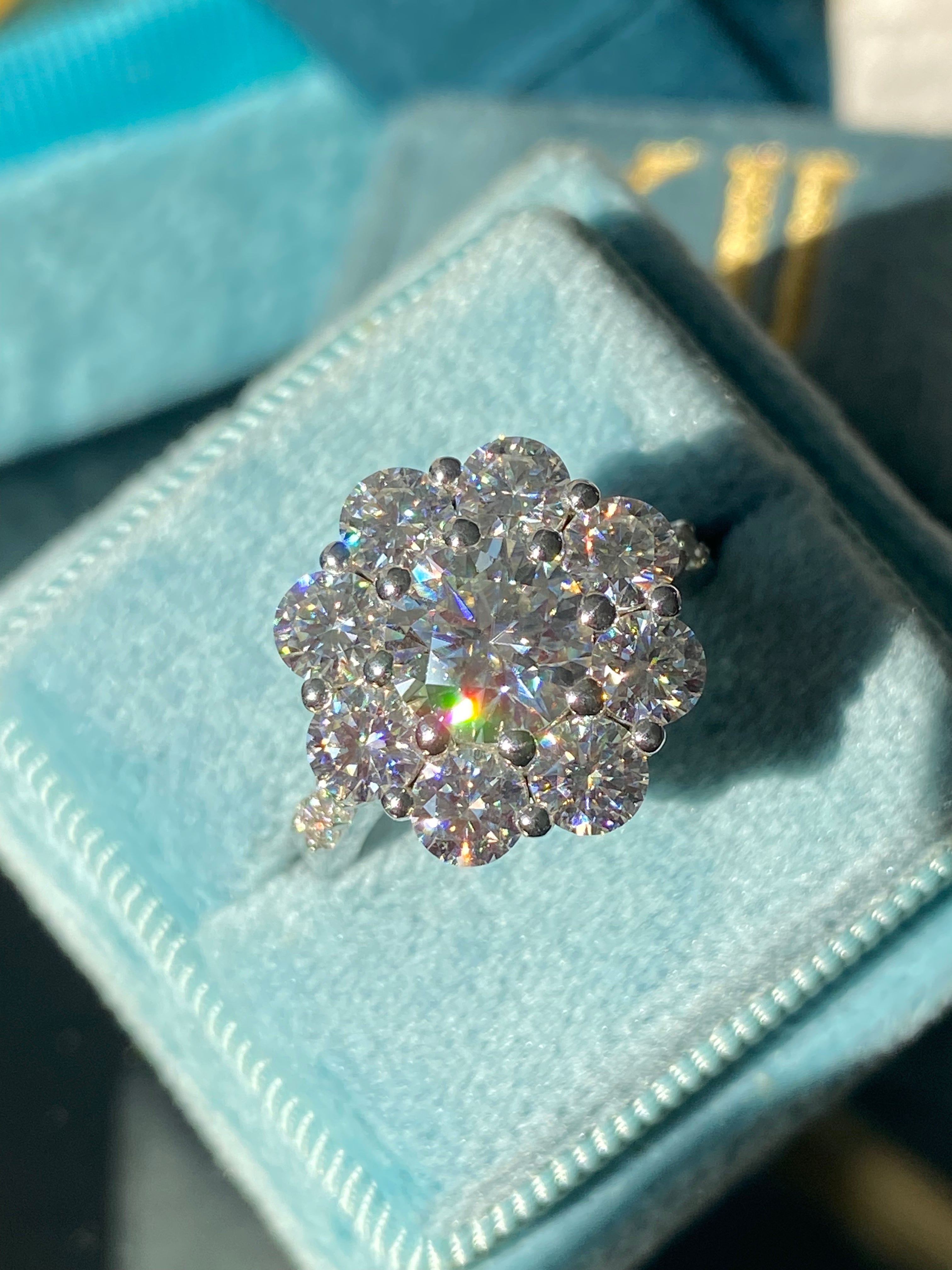 3.38 CTW Moissanite Daisy Halo Engagement Ring in Sterling Silver