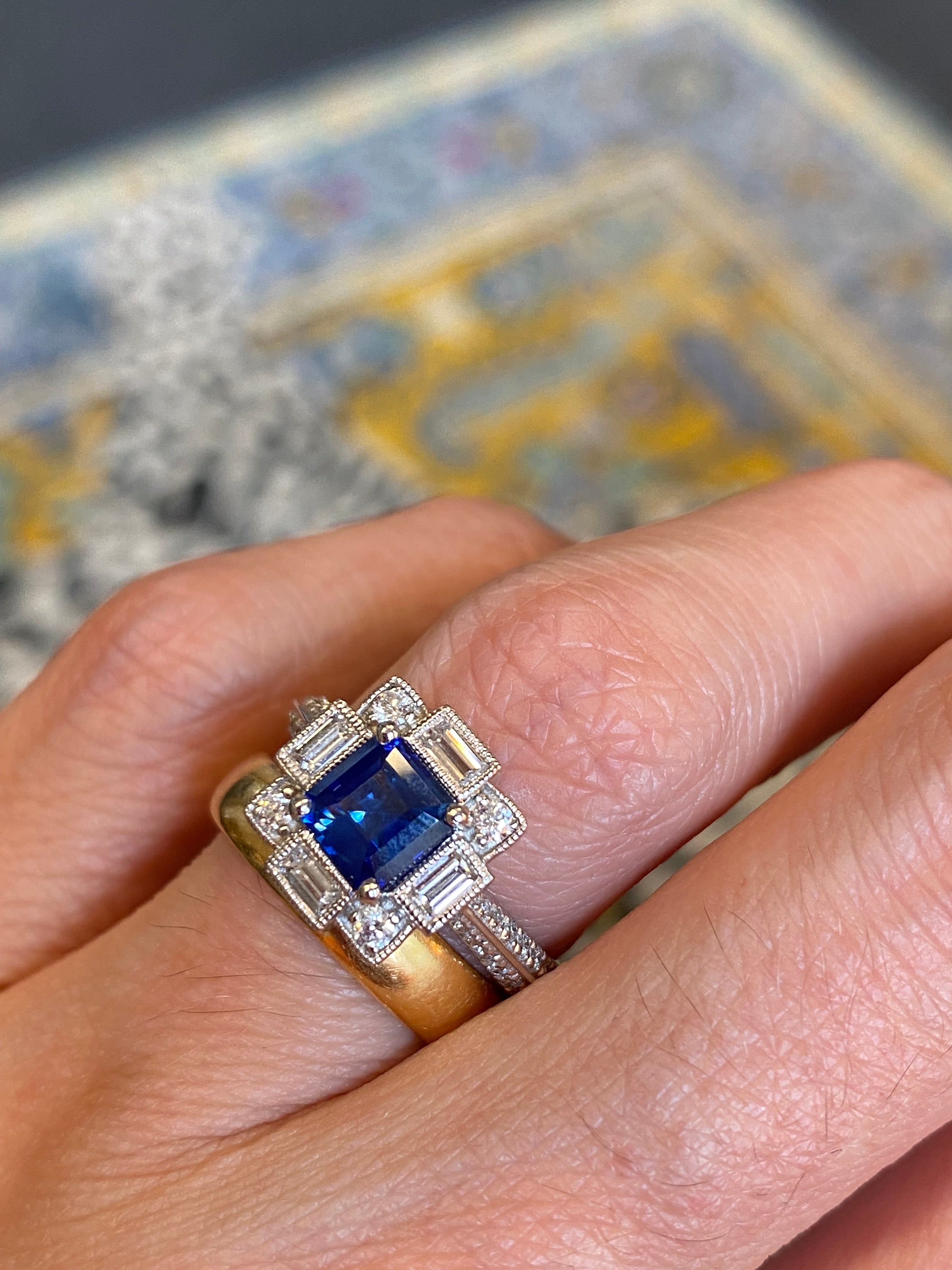 1.79 CTW Blue Ceylon Sapphire and Natural Diamond Art Deco Style Halo Ring in Platinum