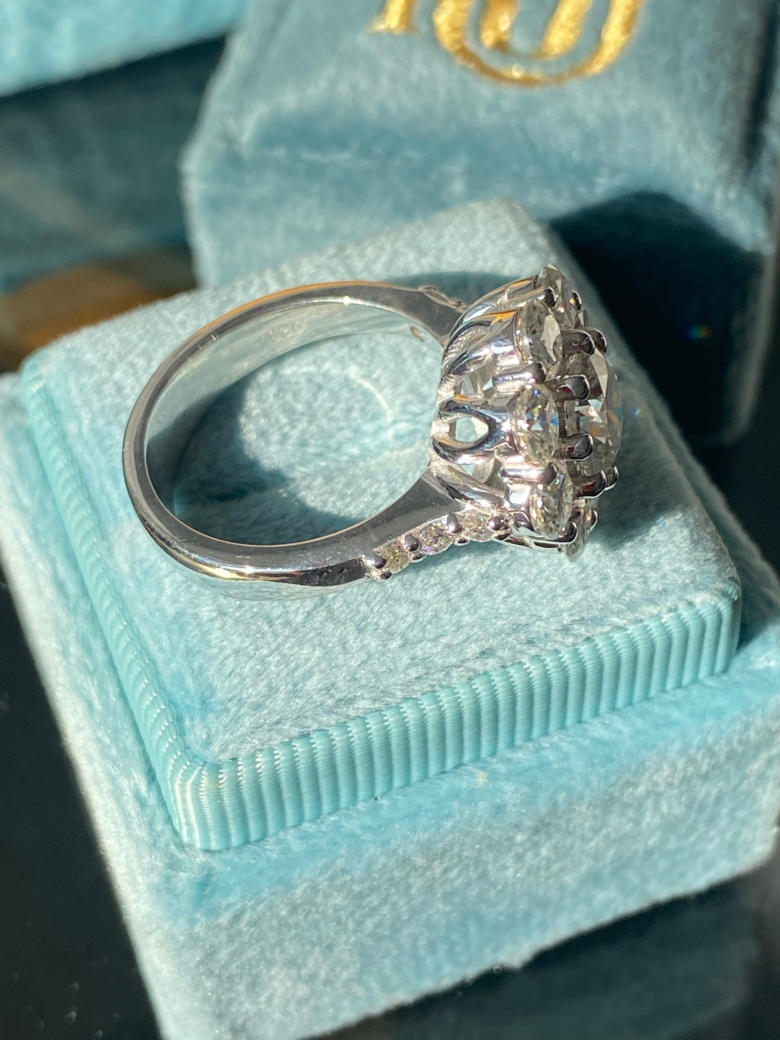 3.38 CTW Moissanite Daisy Halo Engagement Ring in Sterling Silver