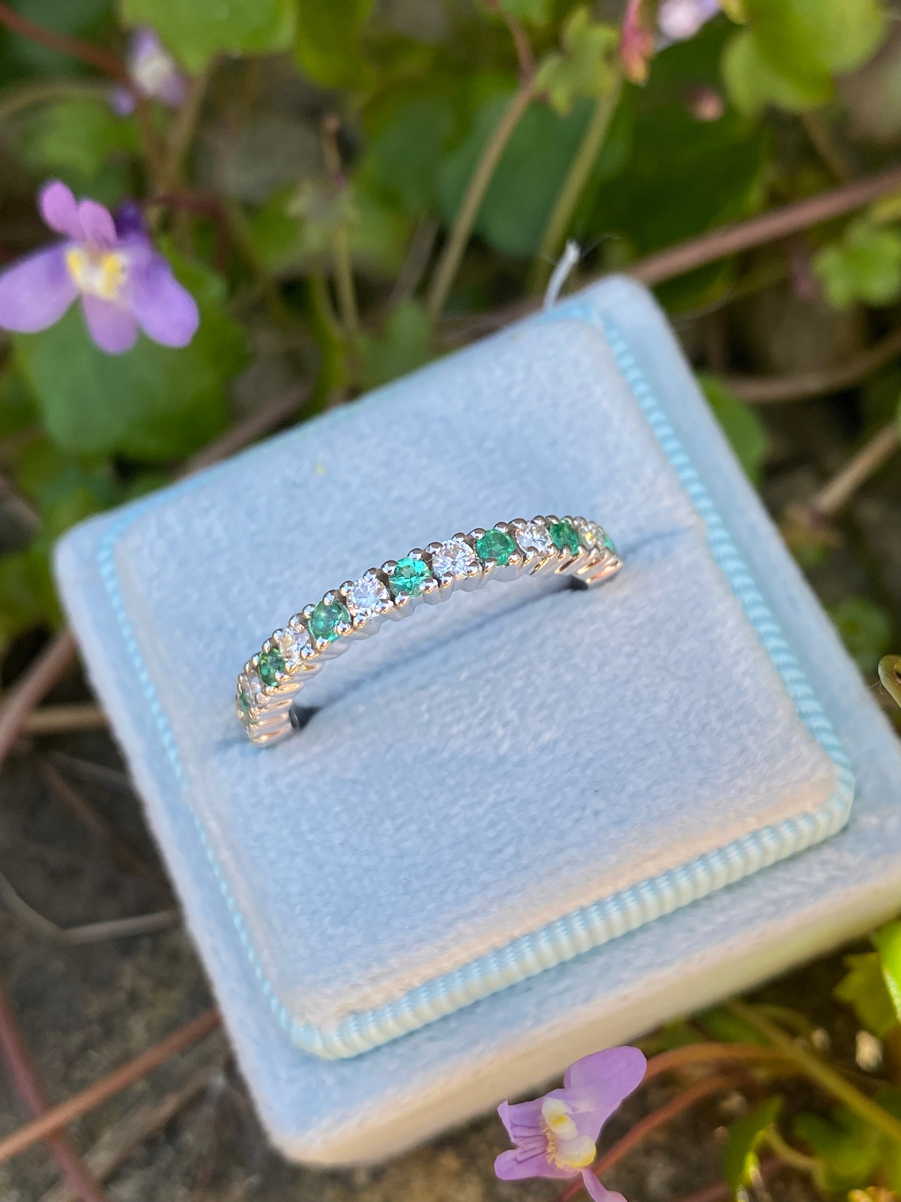 0.47ctw Natural Emerald and Moissanite Eternity Stacking Ring