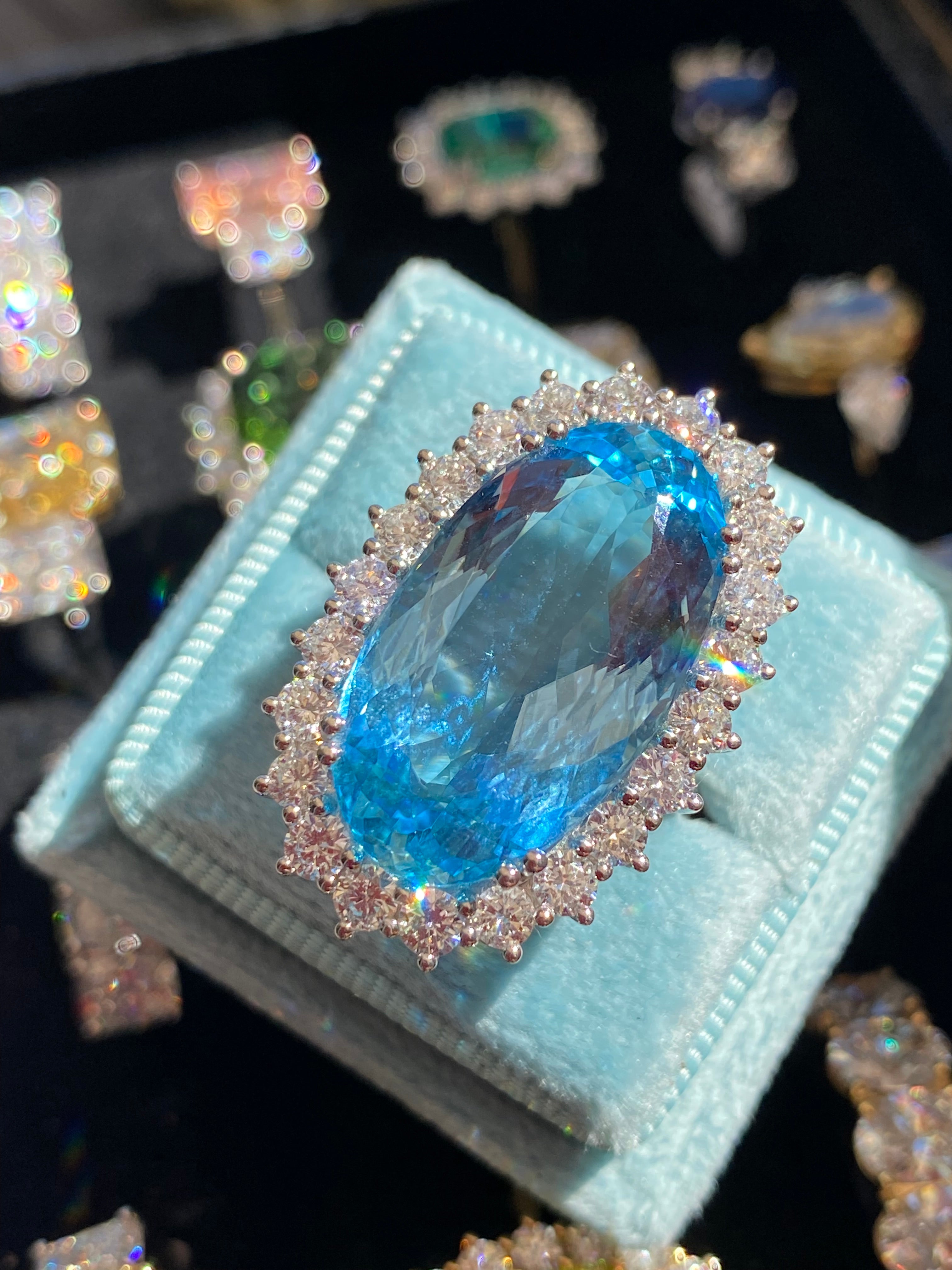 15.48 Carat Certified Santa Maria Aquamarine and 1.87ctw Natural Diamond Halo Ring in Platinum