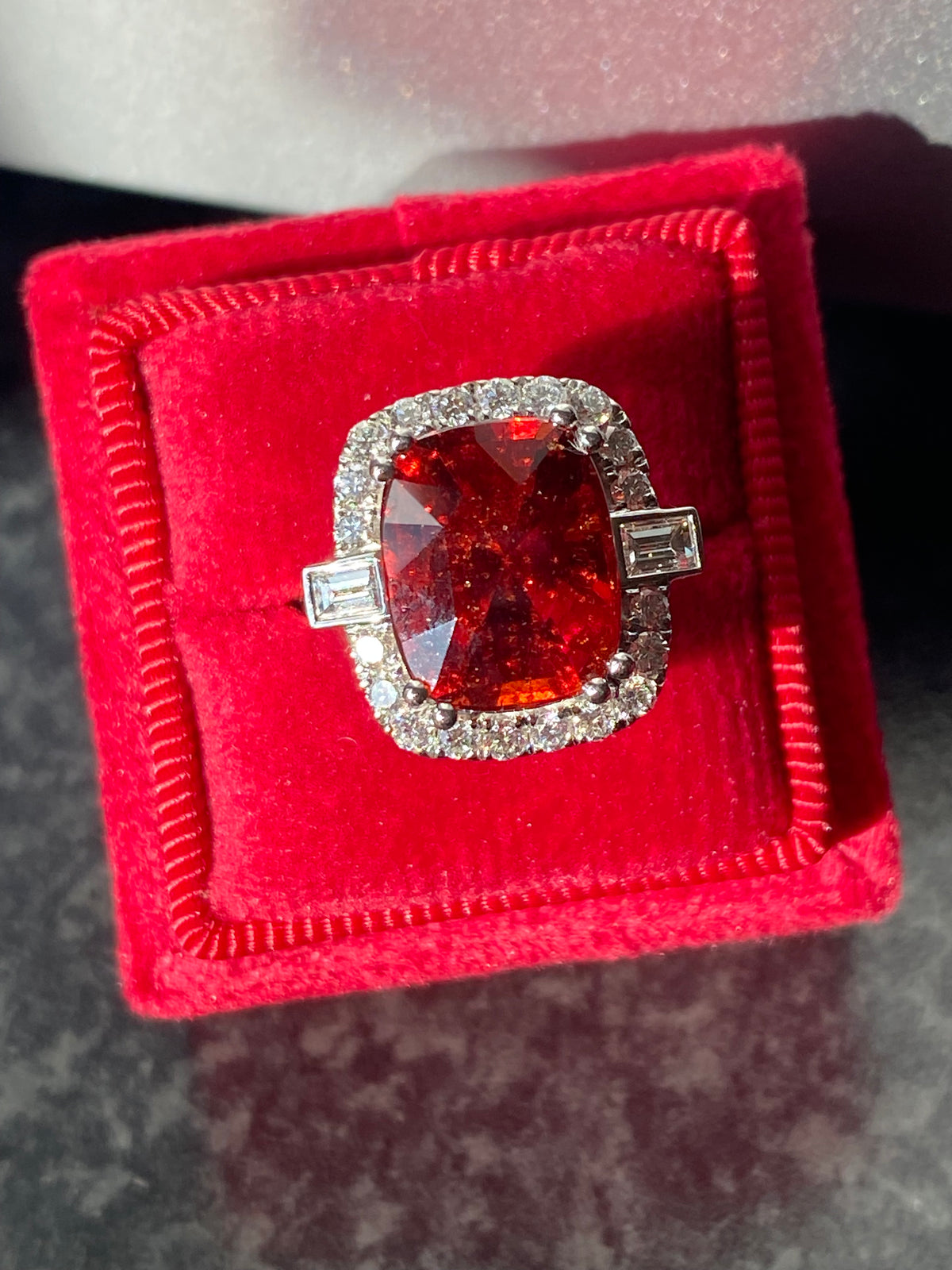 7.36 Carat Hessonite Garnet and Natural Diamond Ring in 18ct Gold