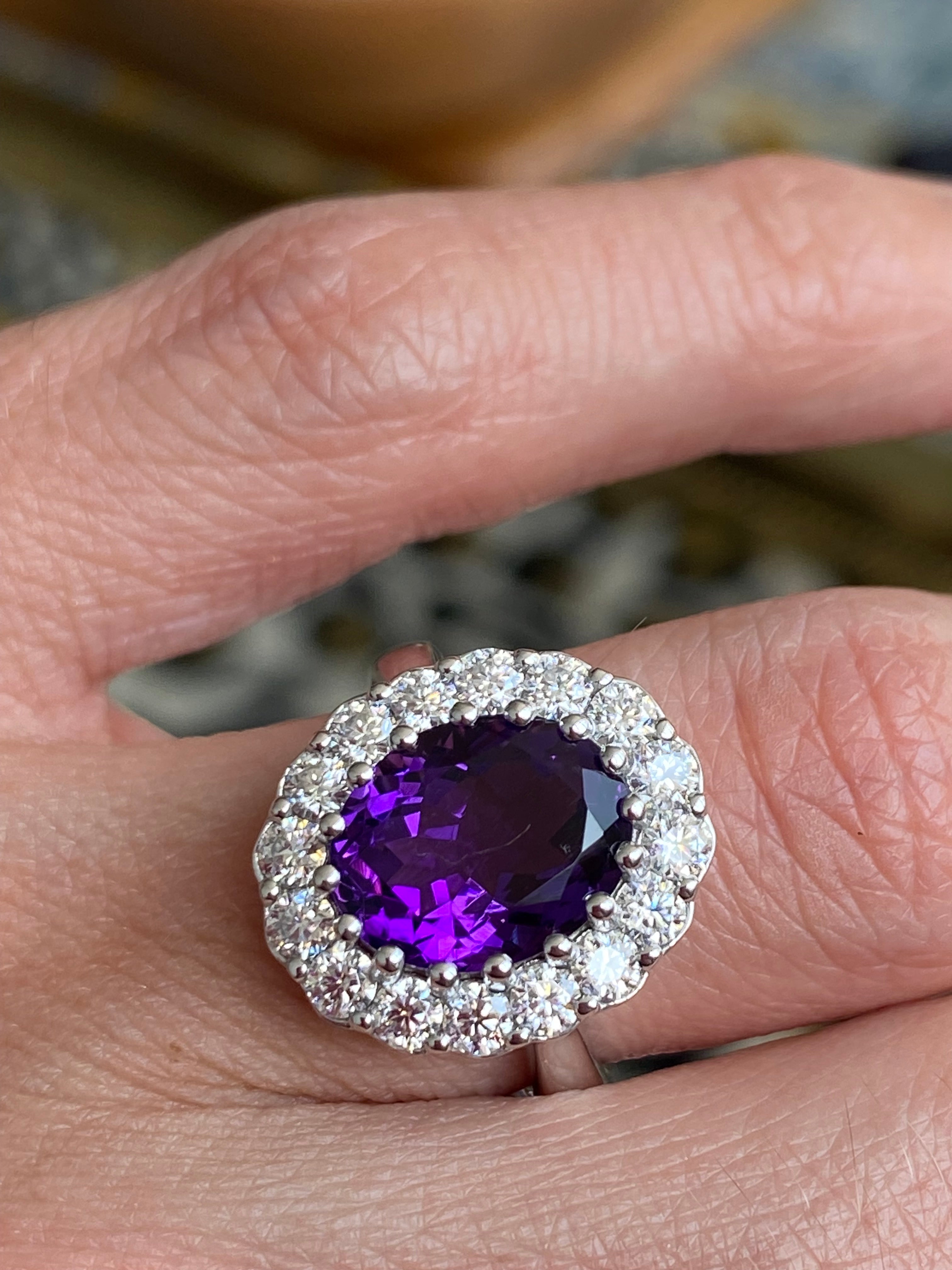 5.50 CTW Oval Cut Amethyst and Moissanite Halo Cocktail Ring