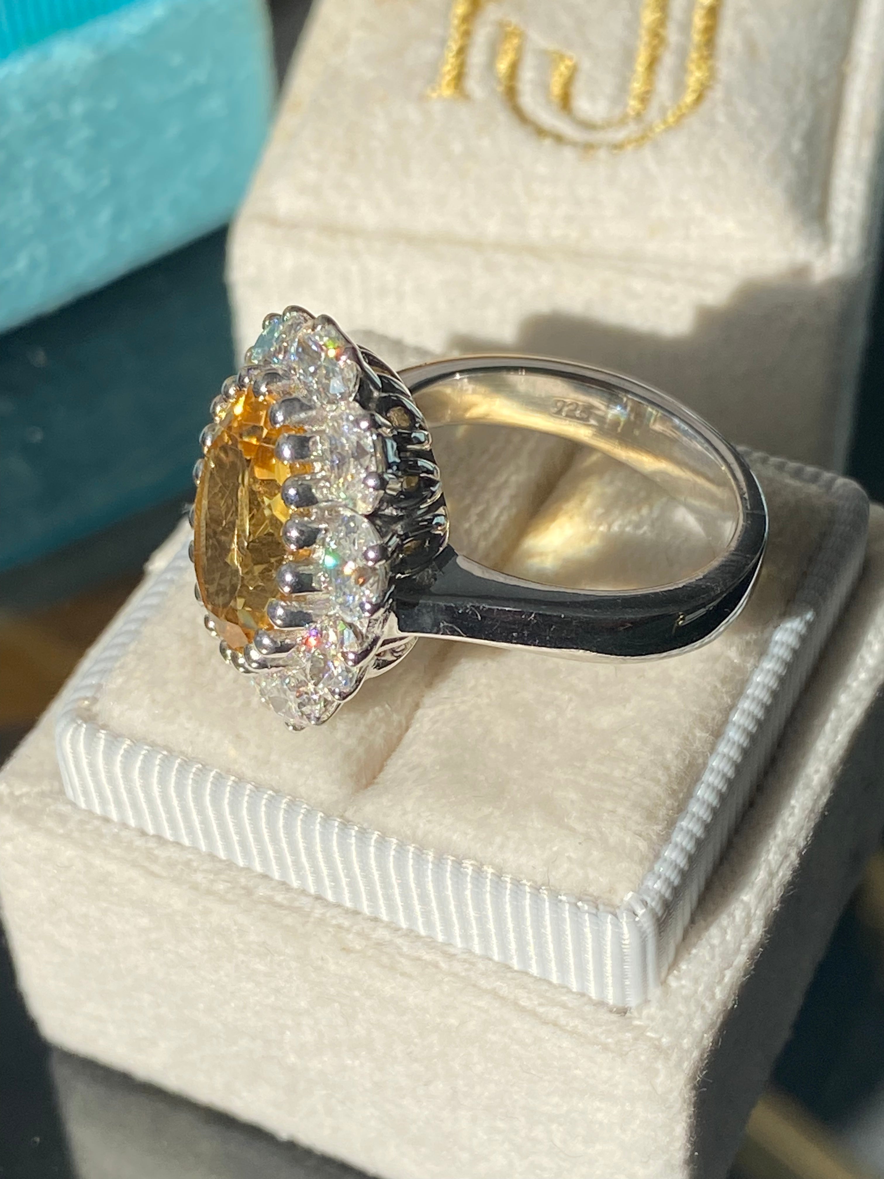 8.17 CTW Oval Cut Citrine and Moissanite Halo Cocktail Ring in Sterling Silver
