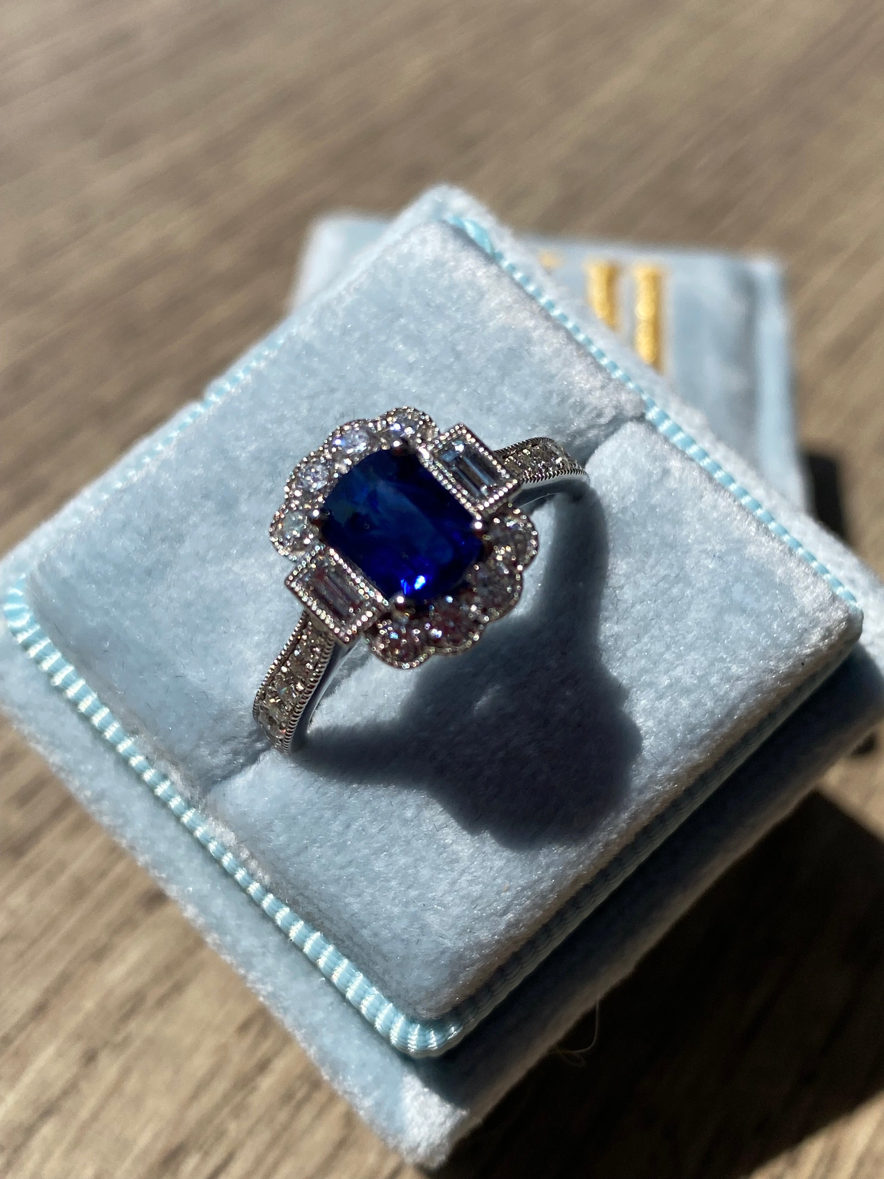 1.66 CTW Blue Ceylon Sapphire and Natural Diamond Ring in Platinum