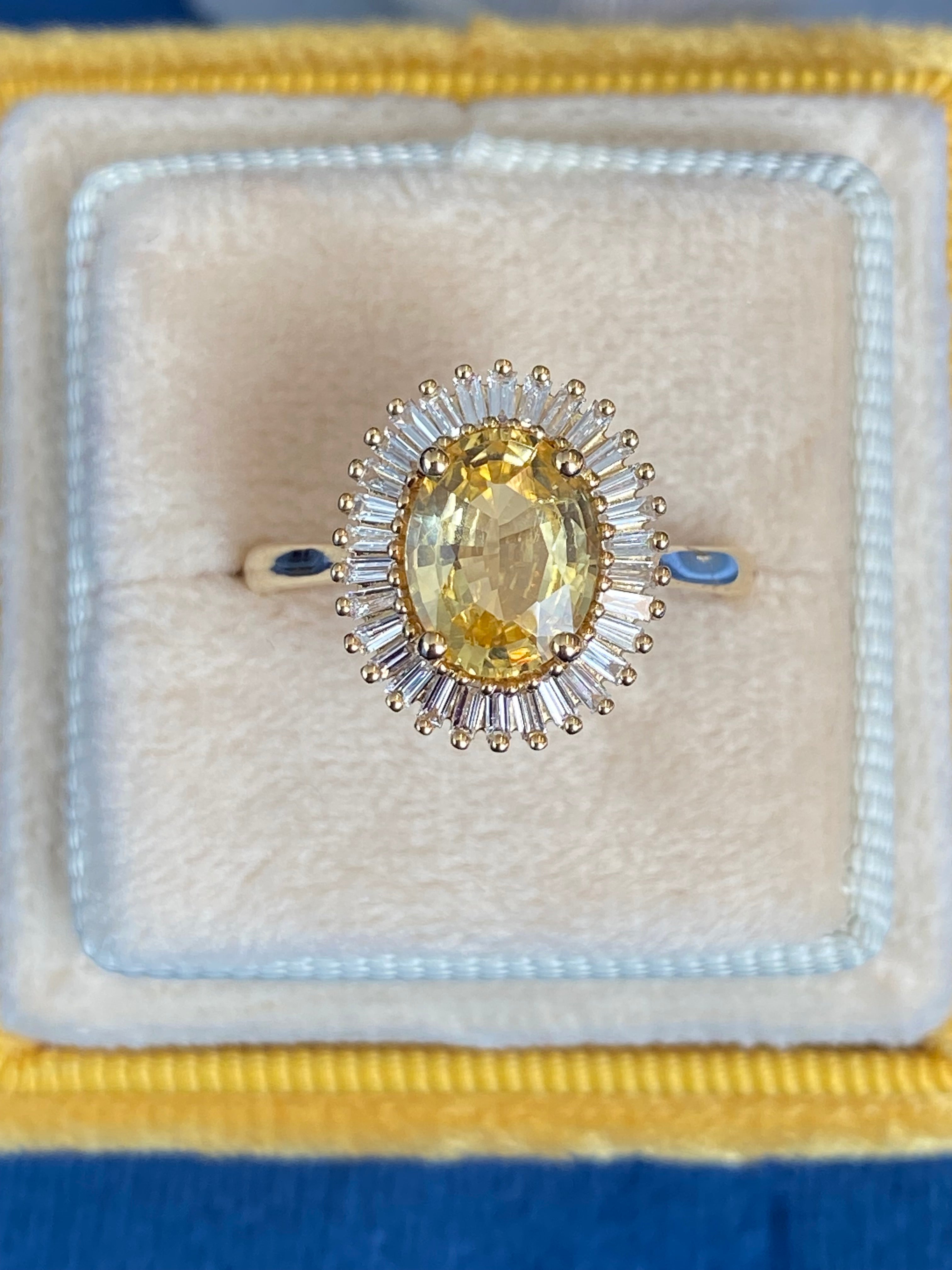 Sunny Starburst Yellow Sapphire in 18ct Yellow Gold Ballerina Halo Ring