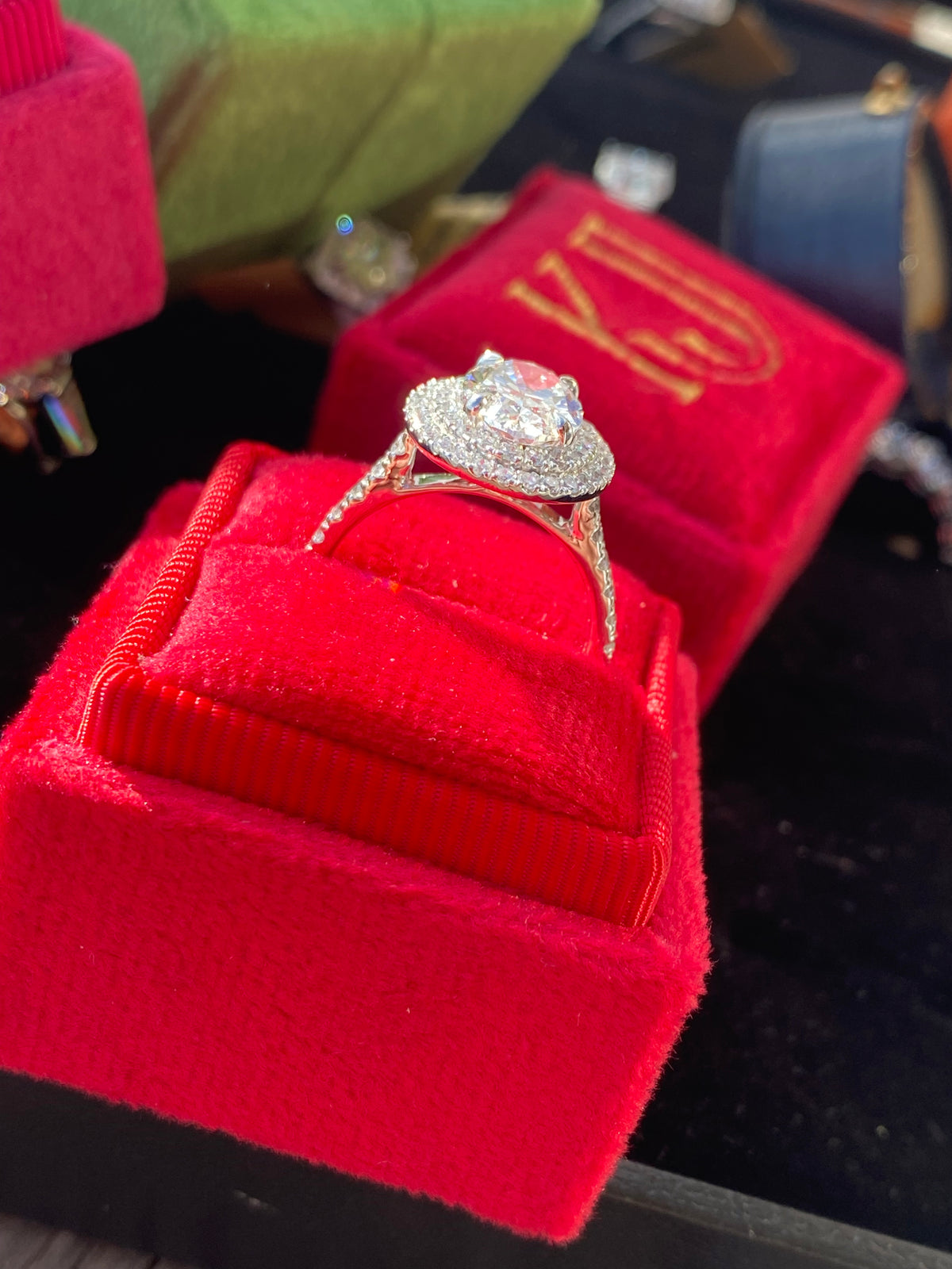 2.71 CTW Oval Cut Lab Diamond Double Halo Engagement Ring in Platinum