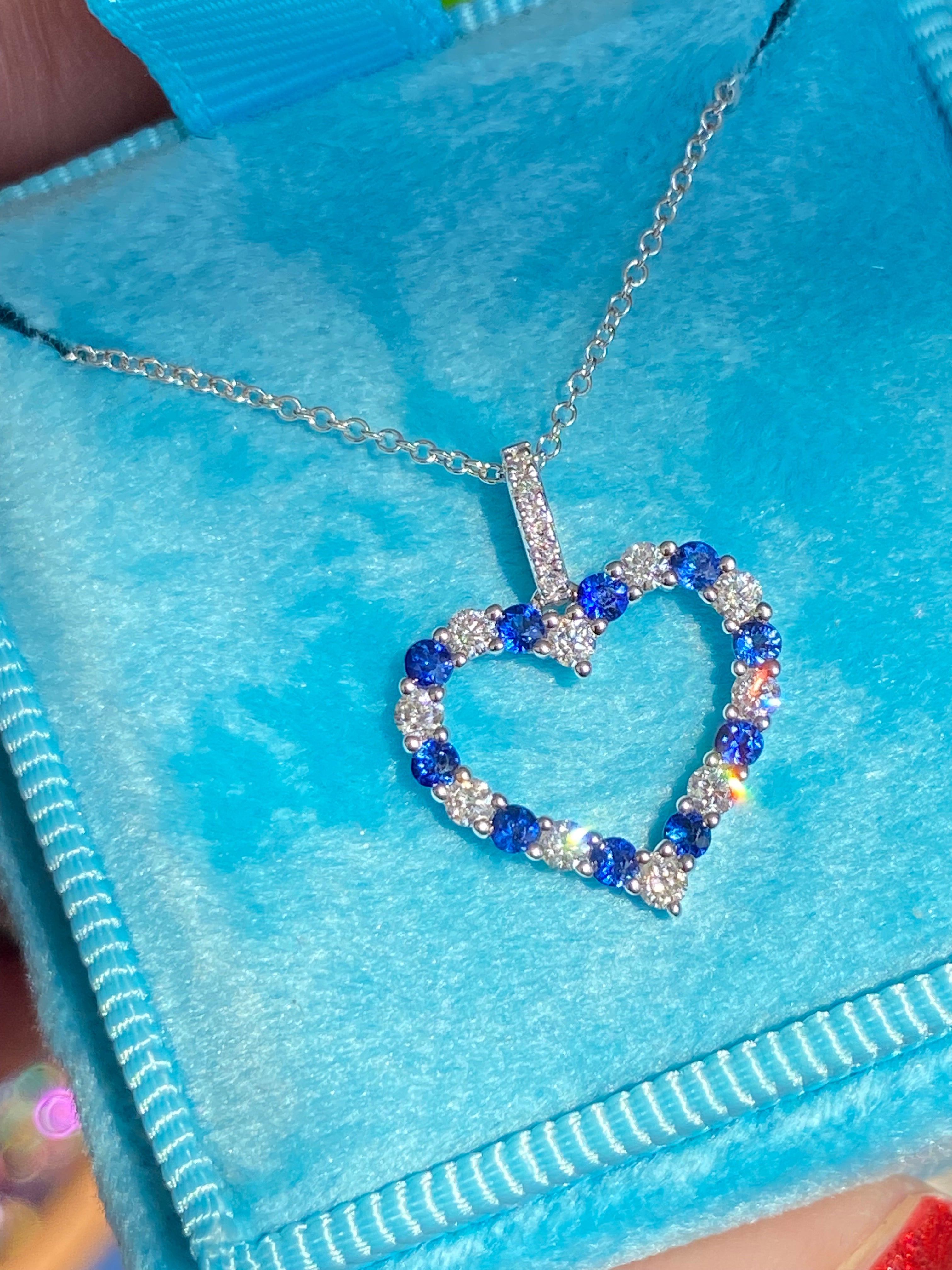 0.32 CTW Sapphire and Diamond Heart Necklace in 18ct White Gold