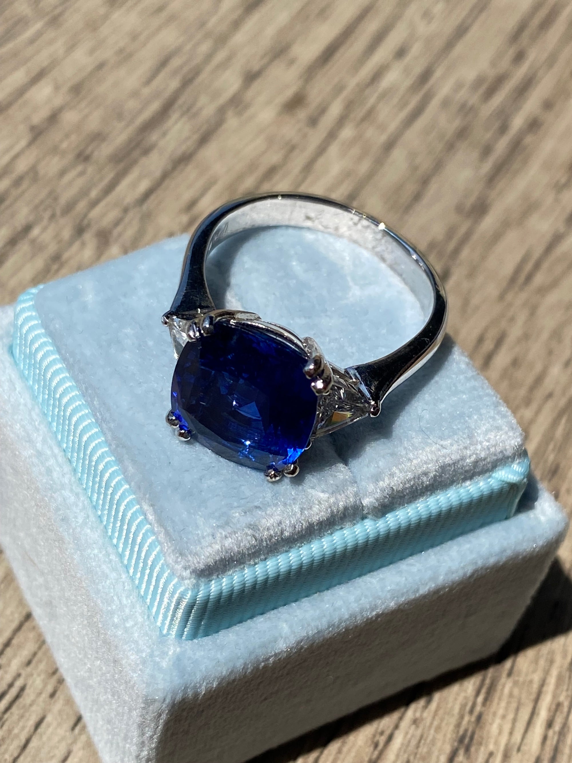 7.82 Carat GIA Certified Blue Ceylon Sapphire and Natural Diamond Engagement Ring in Platinum