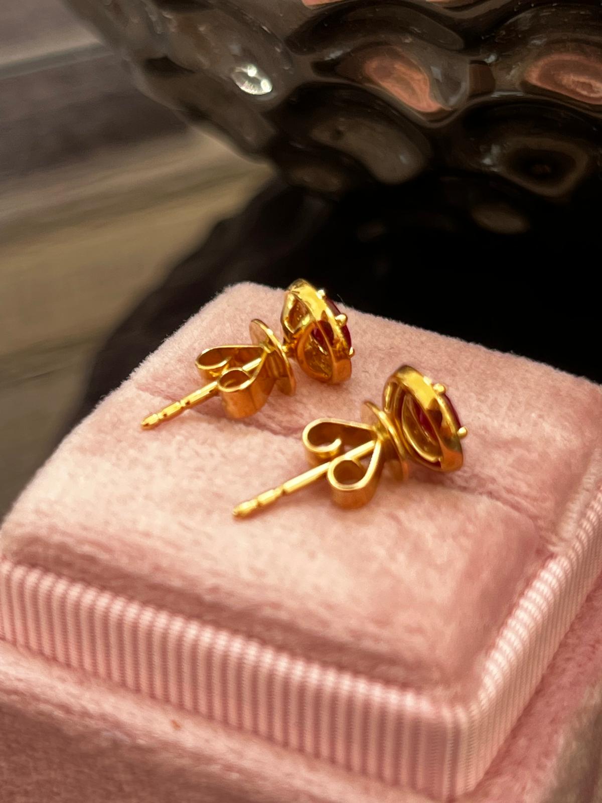 Ruby and Natural Diamond Halo Stud Earrings in 18ct Yellow Gold