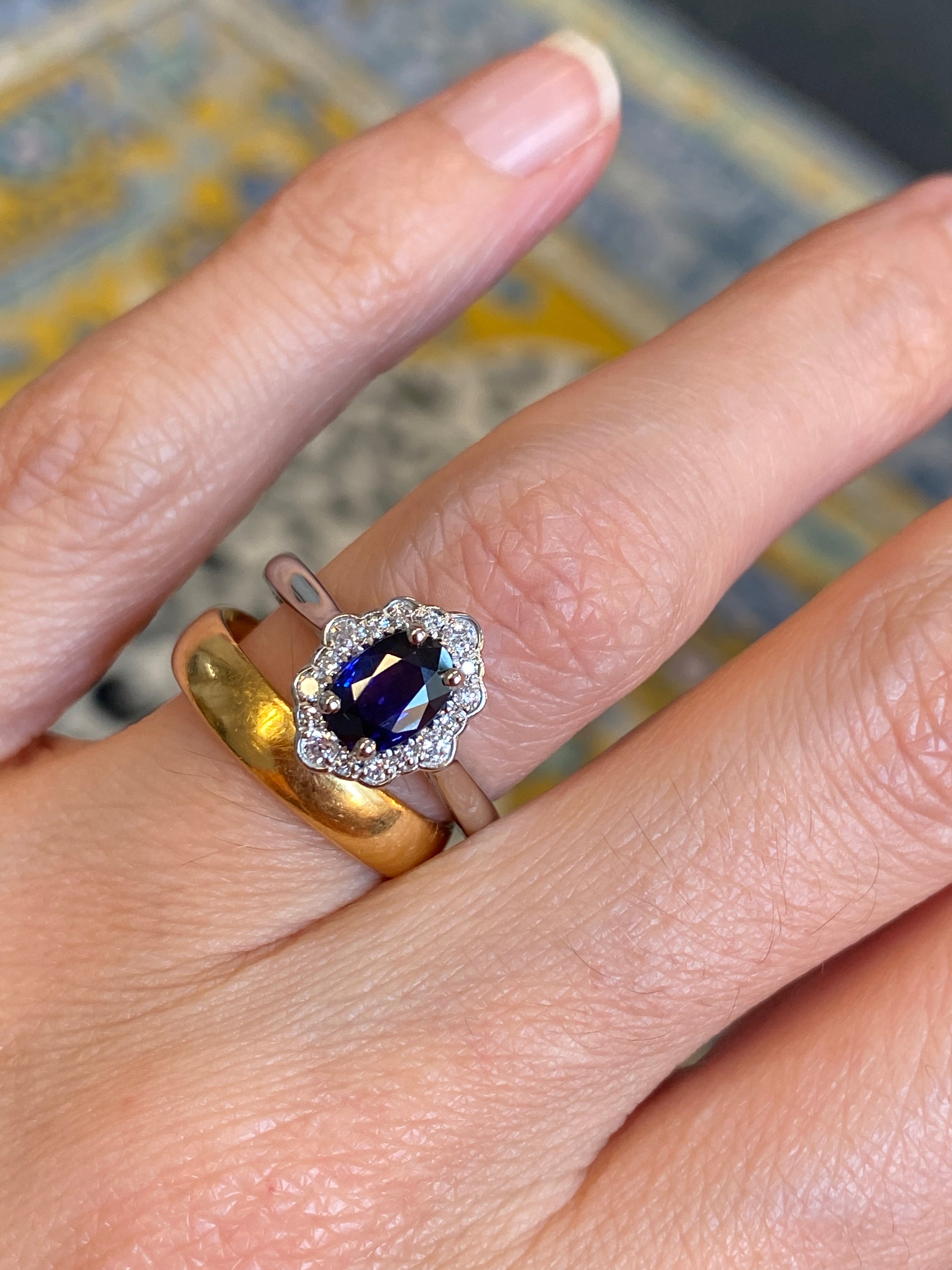 1.26 CTW Art Deco Style Blue Ceylon Sapphire and Natural Diamond Halo Ring in Platinum