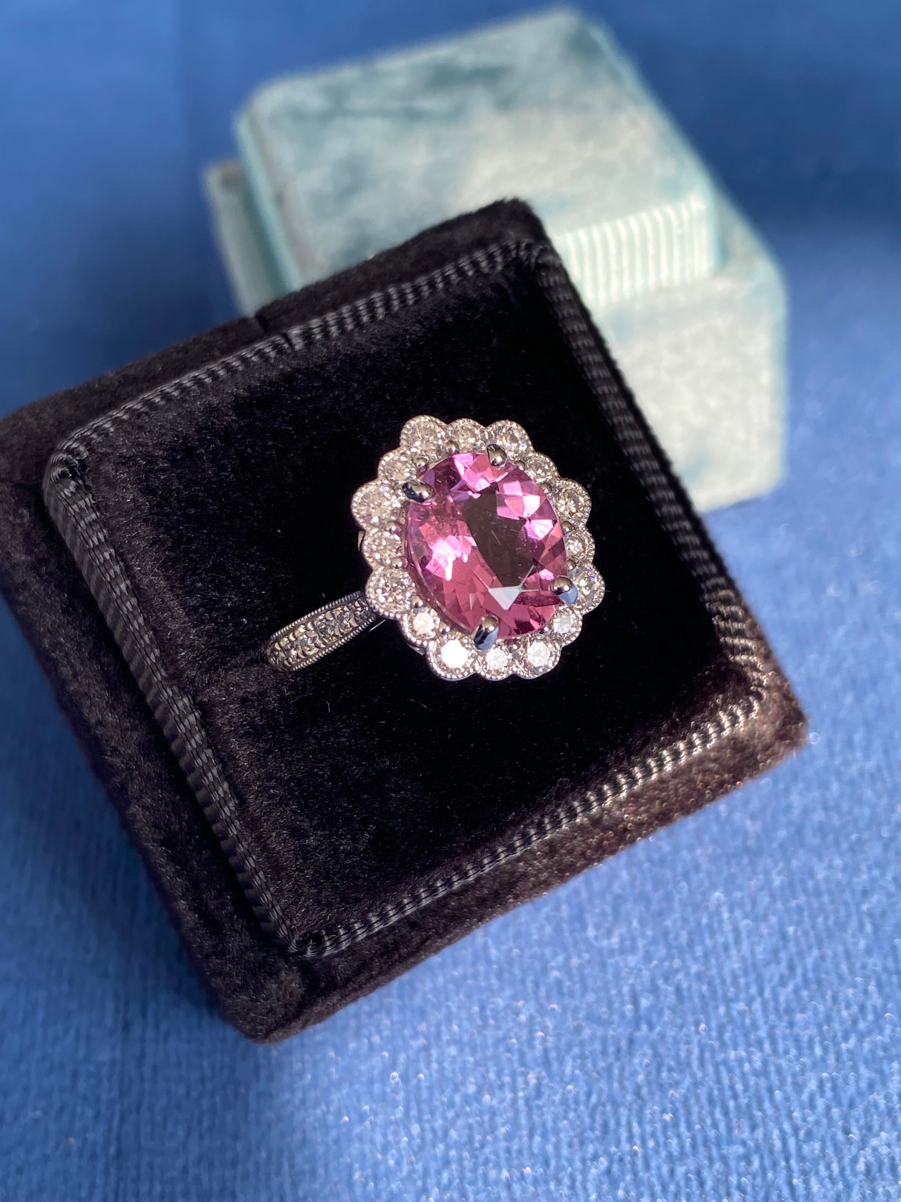 3.01 CTW Pink Tourmaline and Natural Diamond Halo Ring in Platinum