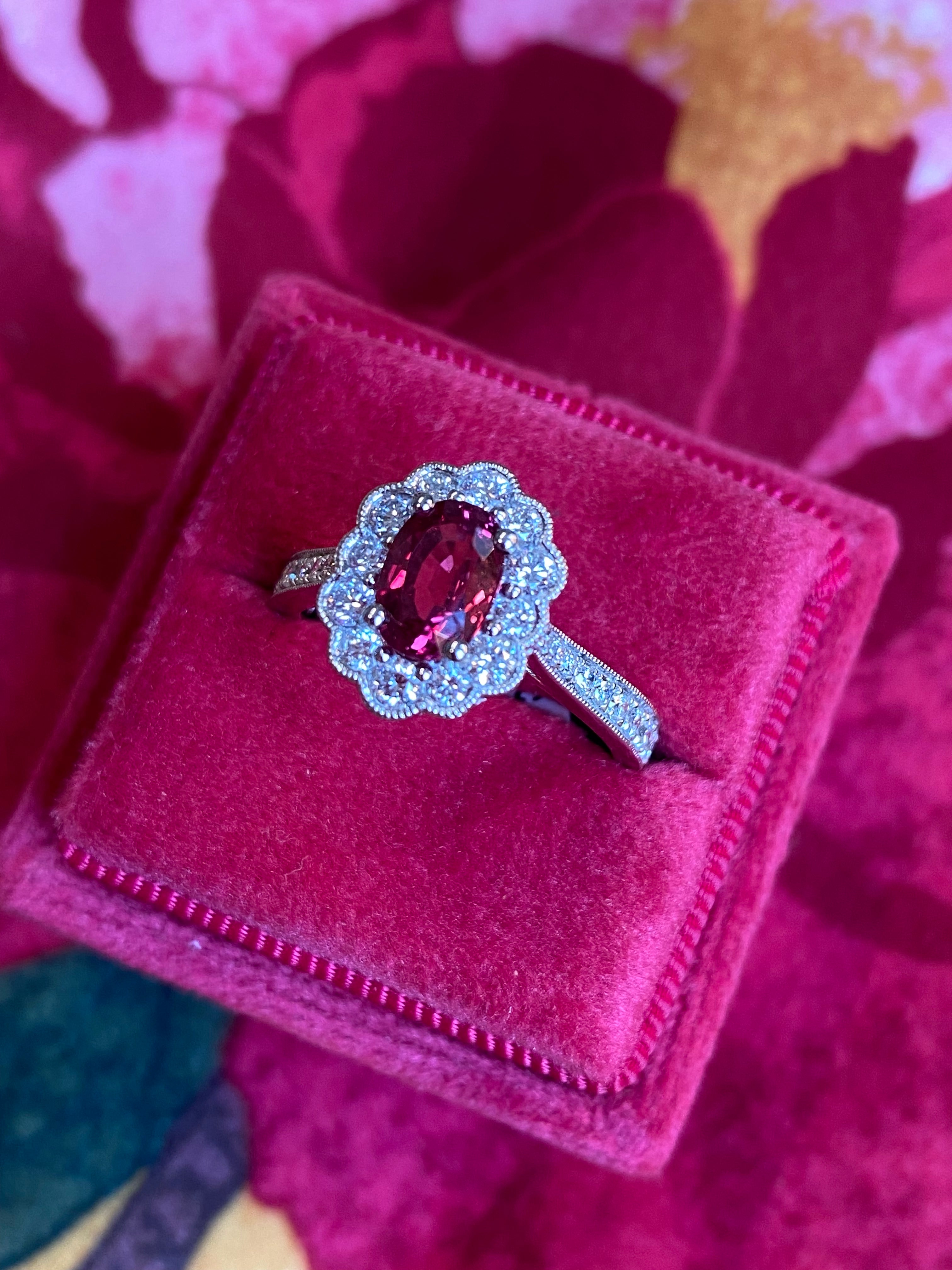 1.92ctw Oval-Cut Ruby and Natural Diamond Halo Ring in Platinum