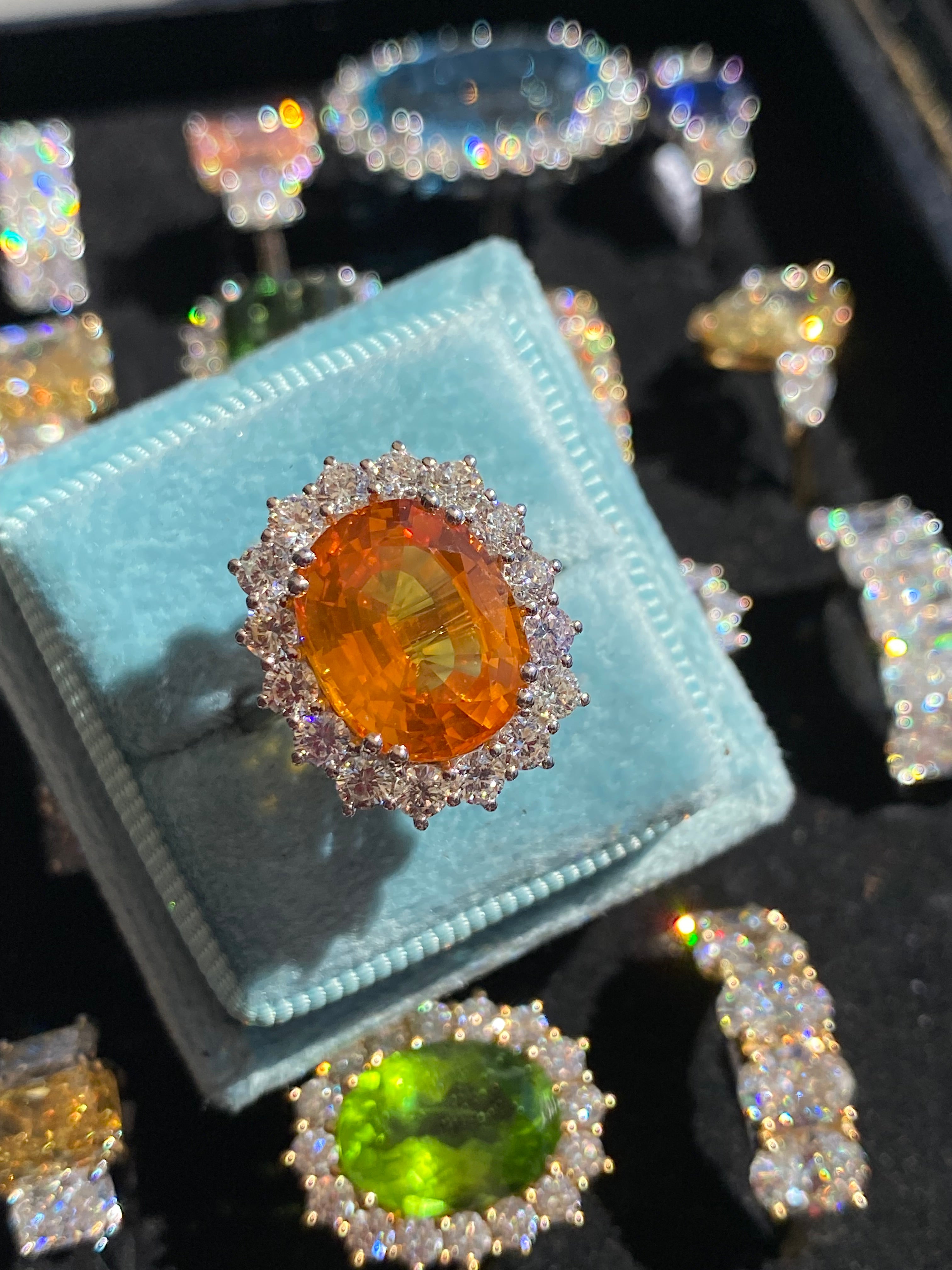 9.20 CTW Orange Sapphire and Diamond Ring in Platinum