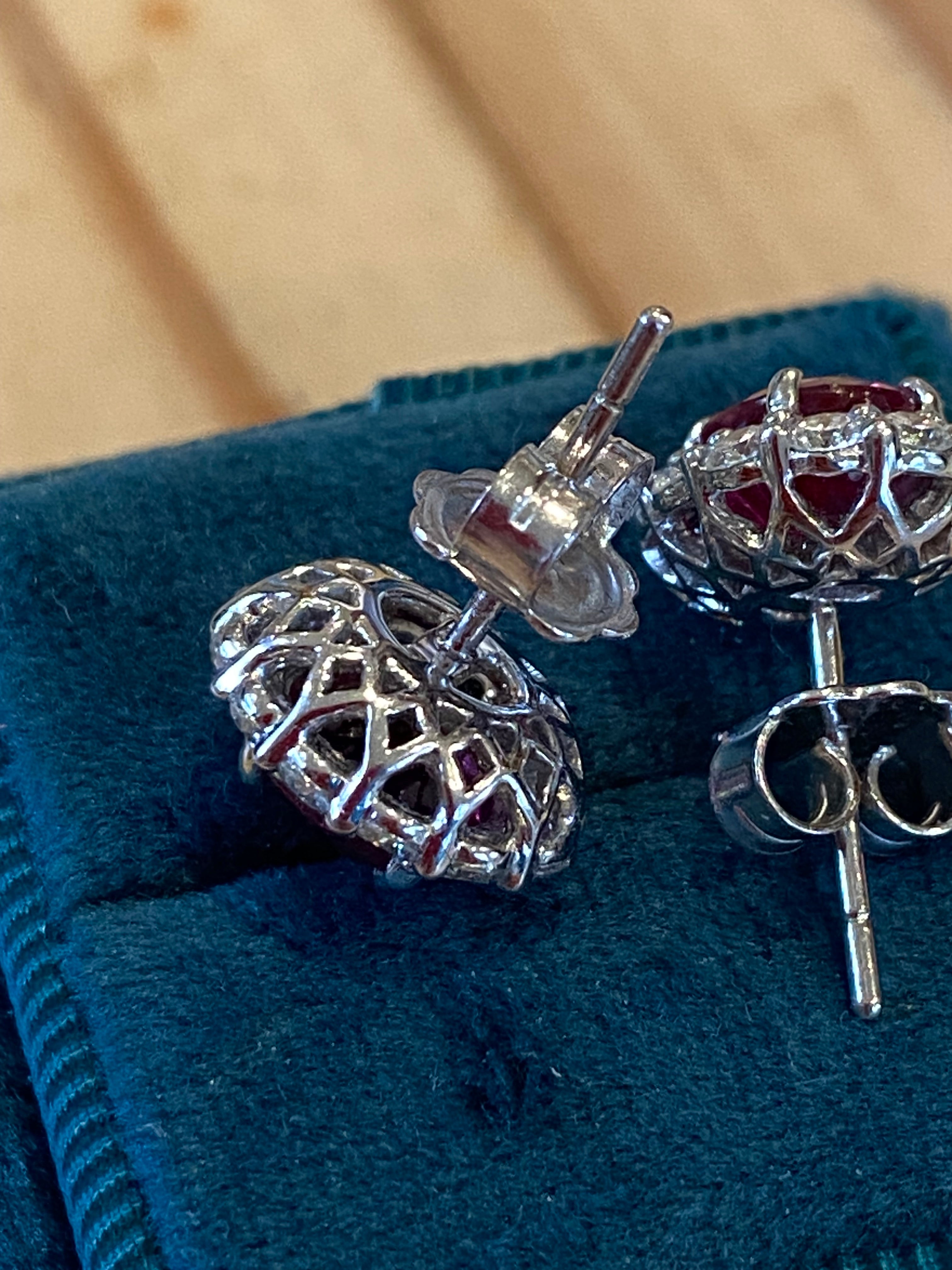 4.27 CTW Certified No Heat Ruby and Natural Diamond Stud Earrings in 18ct White Gold