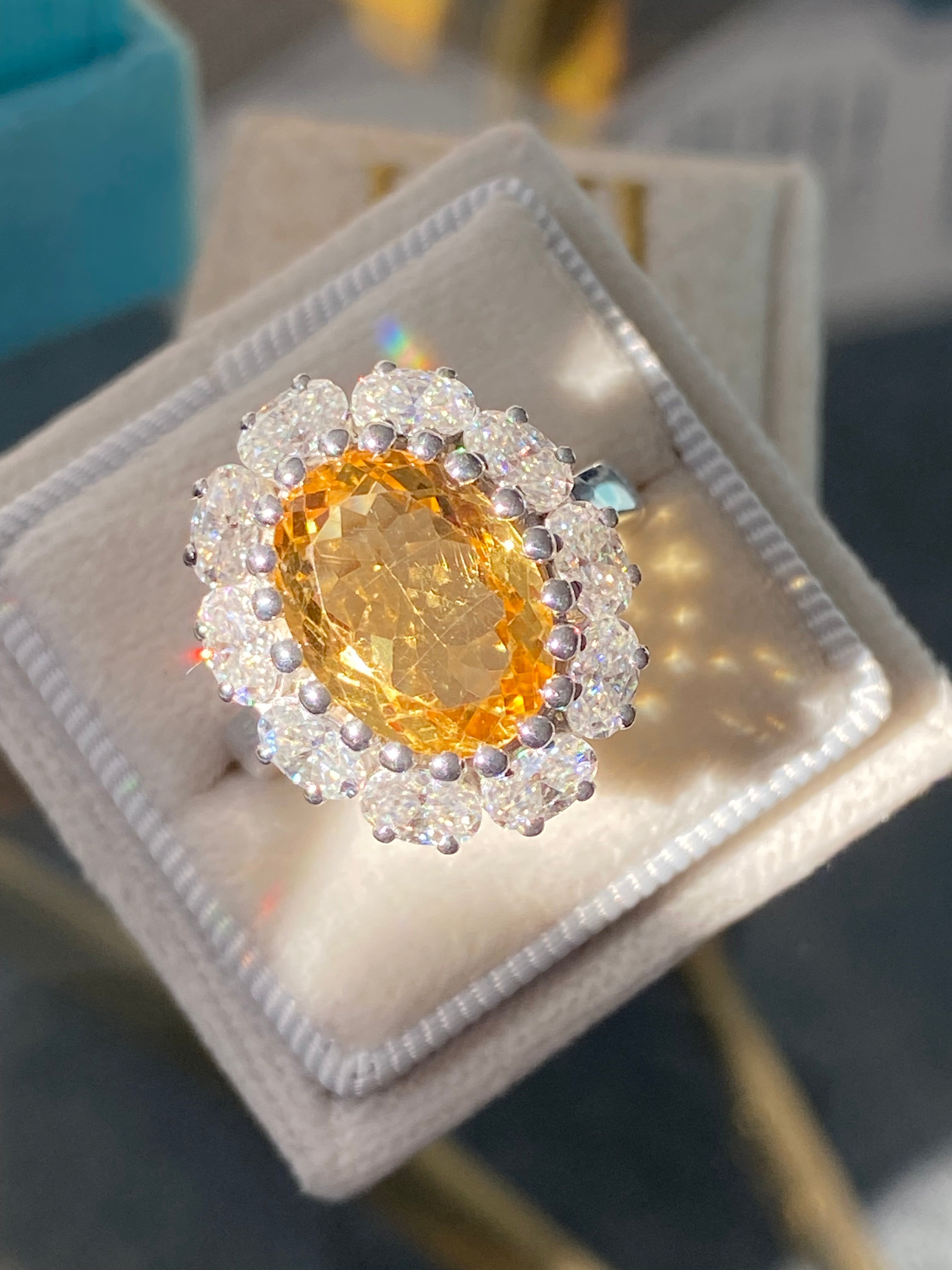 8.17 CTW Oval Cut Citrine and Moissanite Halo Cocktail Ring in Sterling Silver / 9ct Gold / 18ct Gold