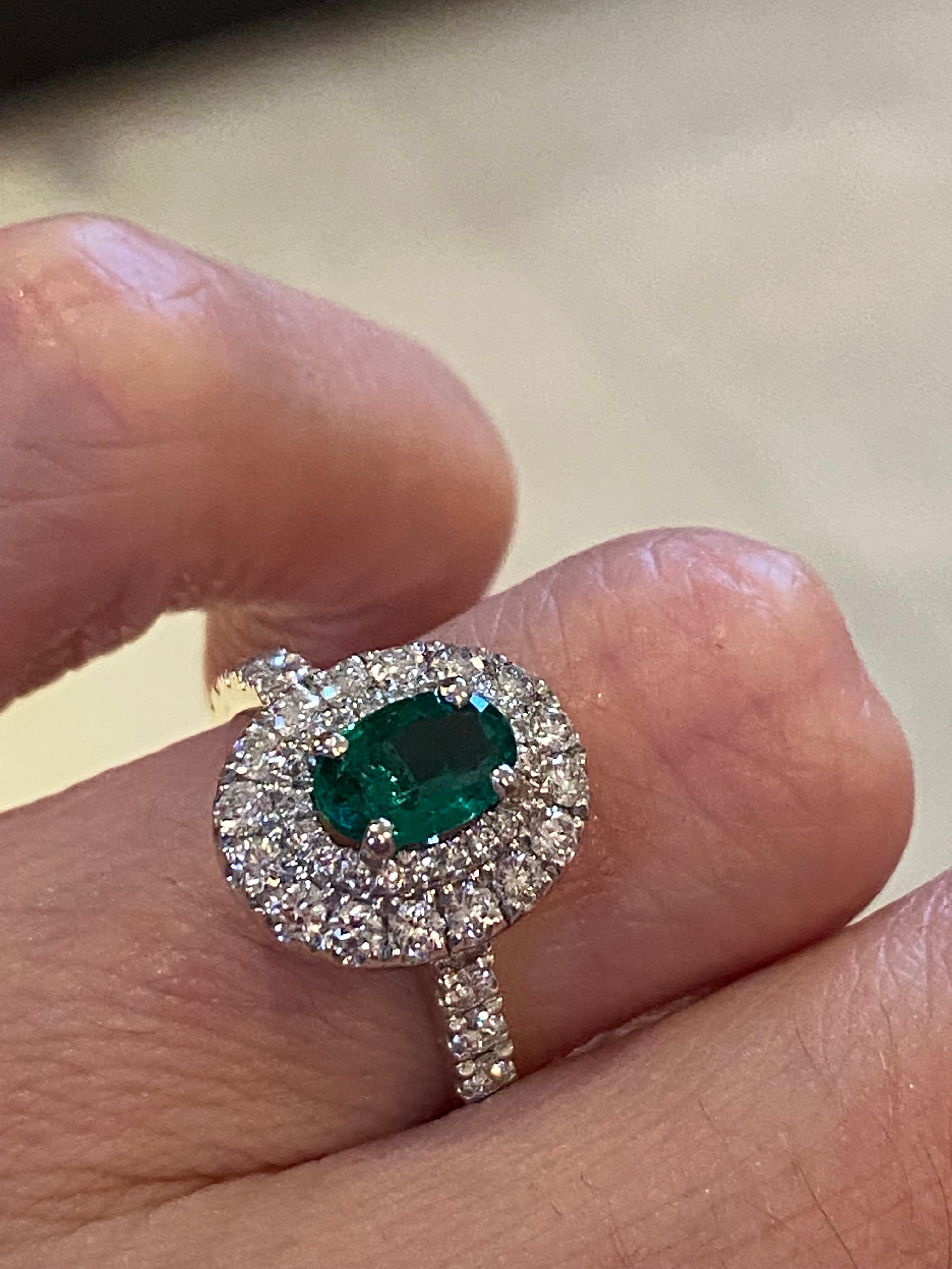 1.45 CTW Emerald and Natural Diamond Double Halo Ring in Platinum