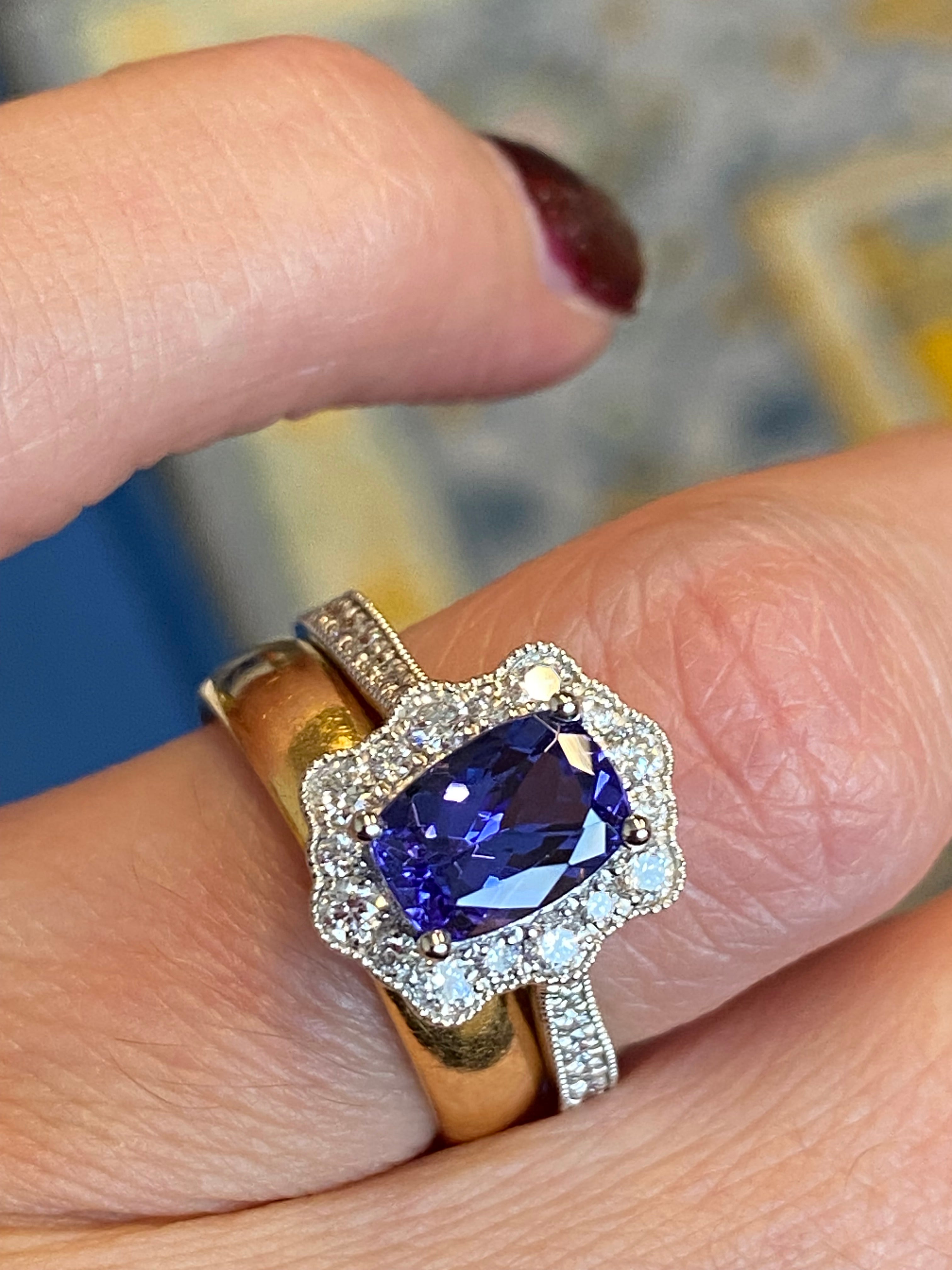 2.04 CTW Tanzanite and Natural Diamond Ring in Platinum