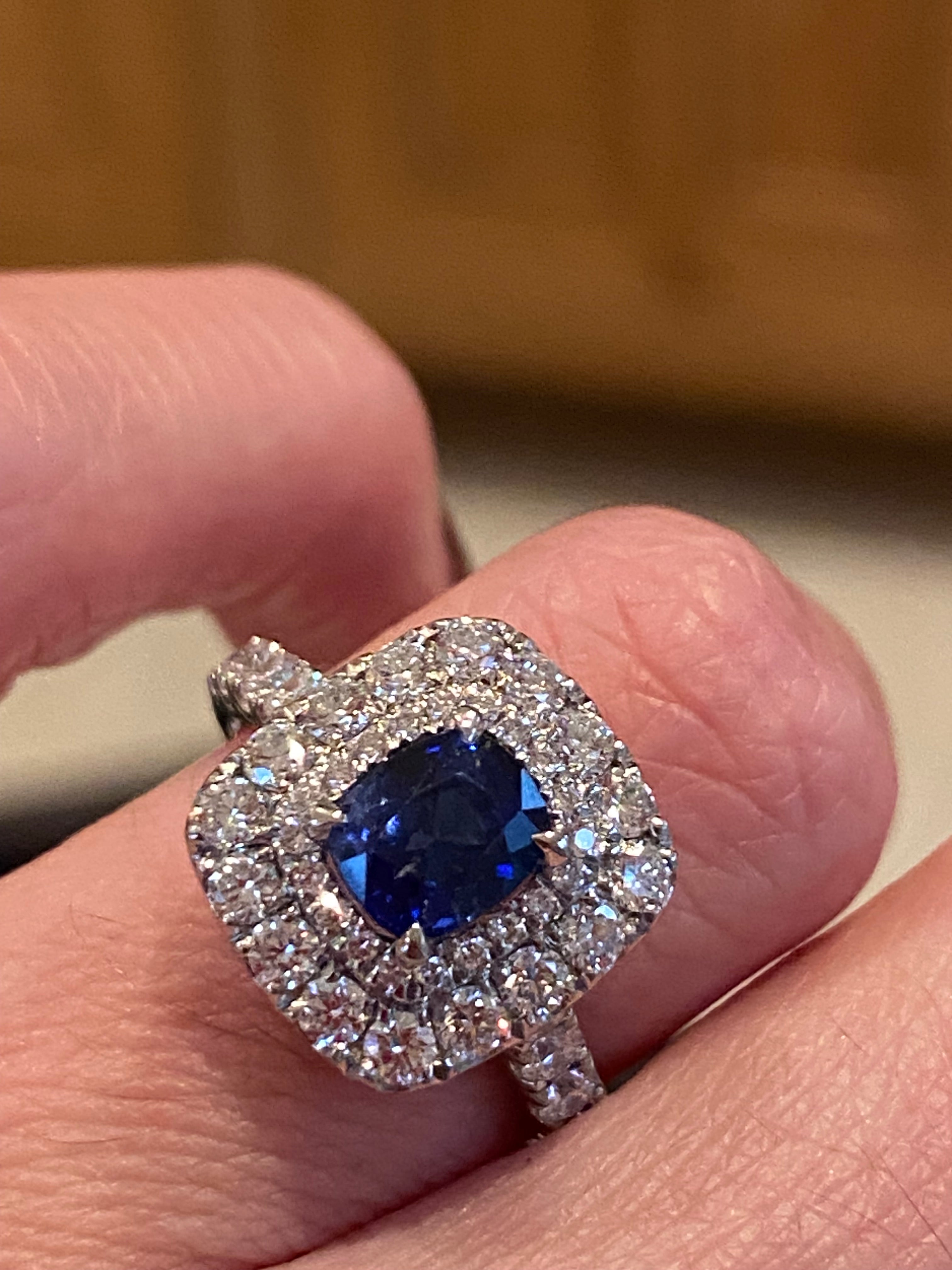 2.48 CTW Blue Ceylon Sapphire and Natural Diamond Double Halo Ring in Platinum