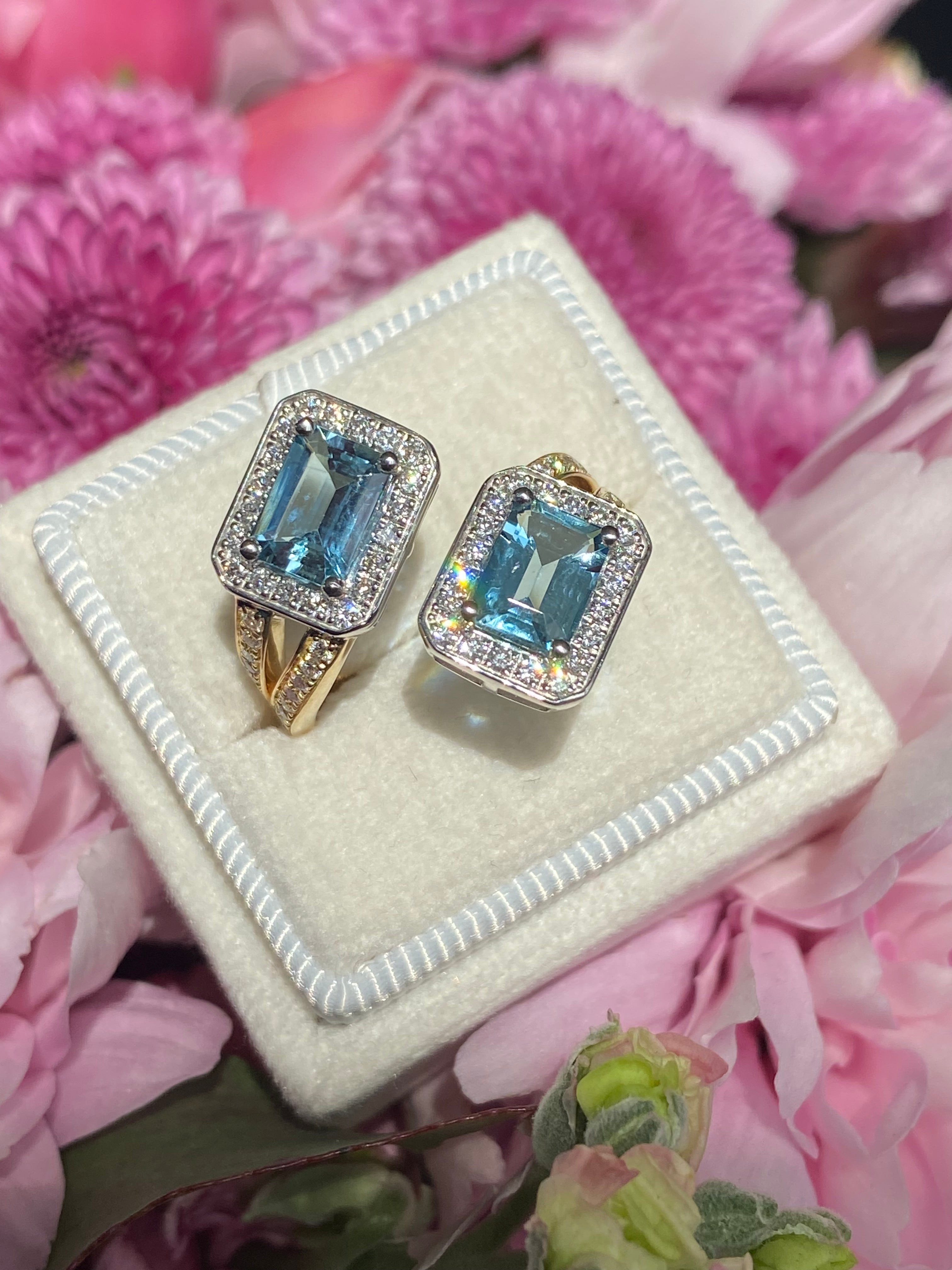 2.25ctw Aquamarine and Natural Diamond Toi et Moi Ring in Platinum and 18ct Yellow Gold