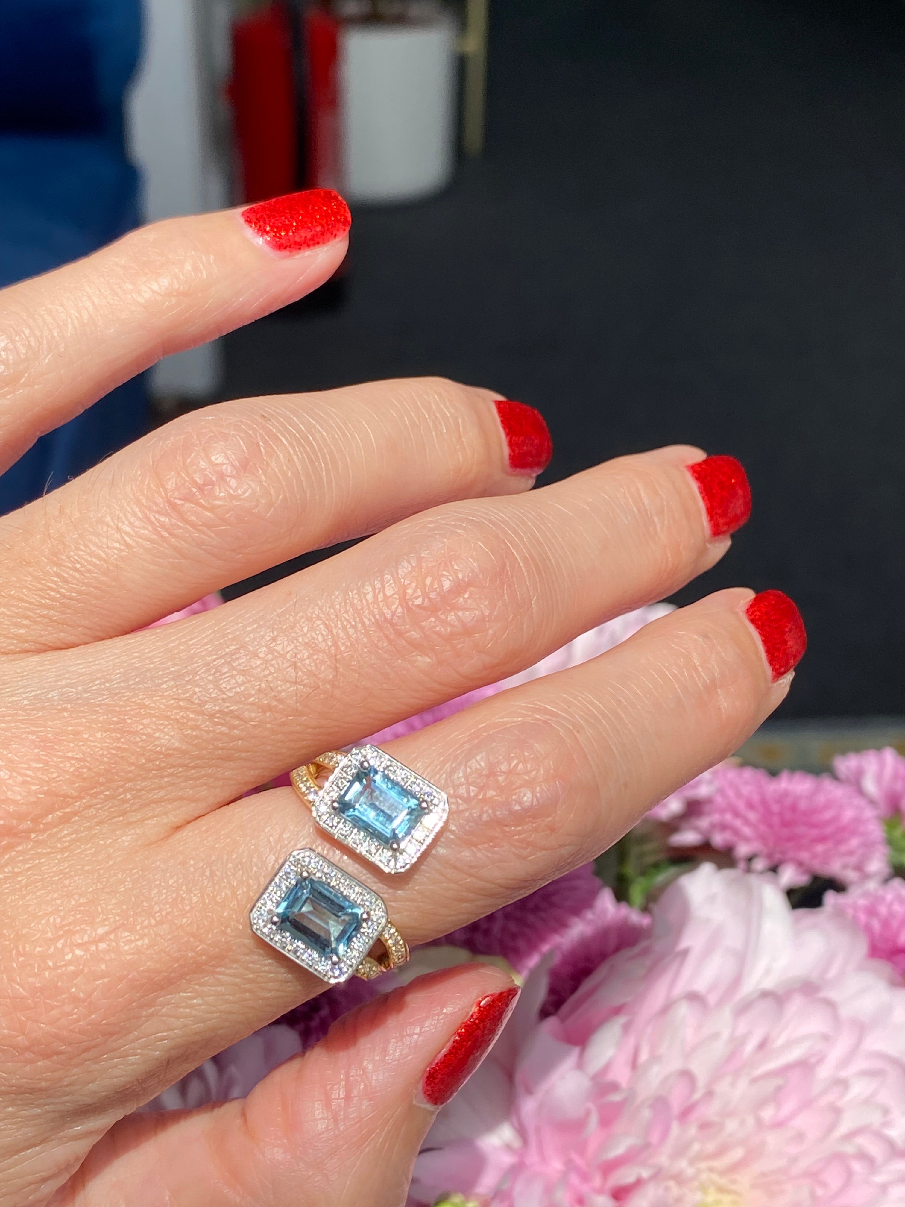 2.25ctw Aquamarine and Natural Diamond Toi et Moi Ring in Platinum and 18ct Yellow Gold