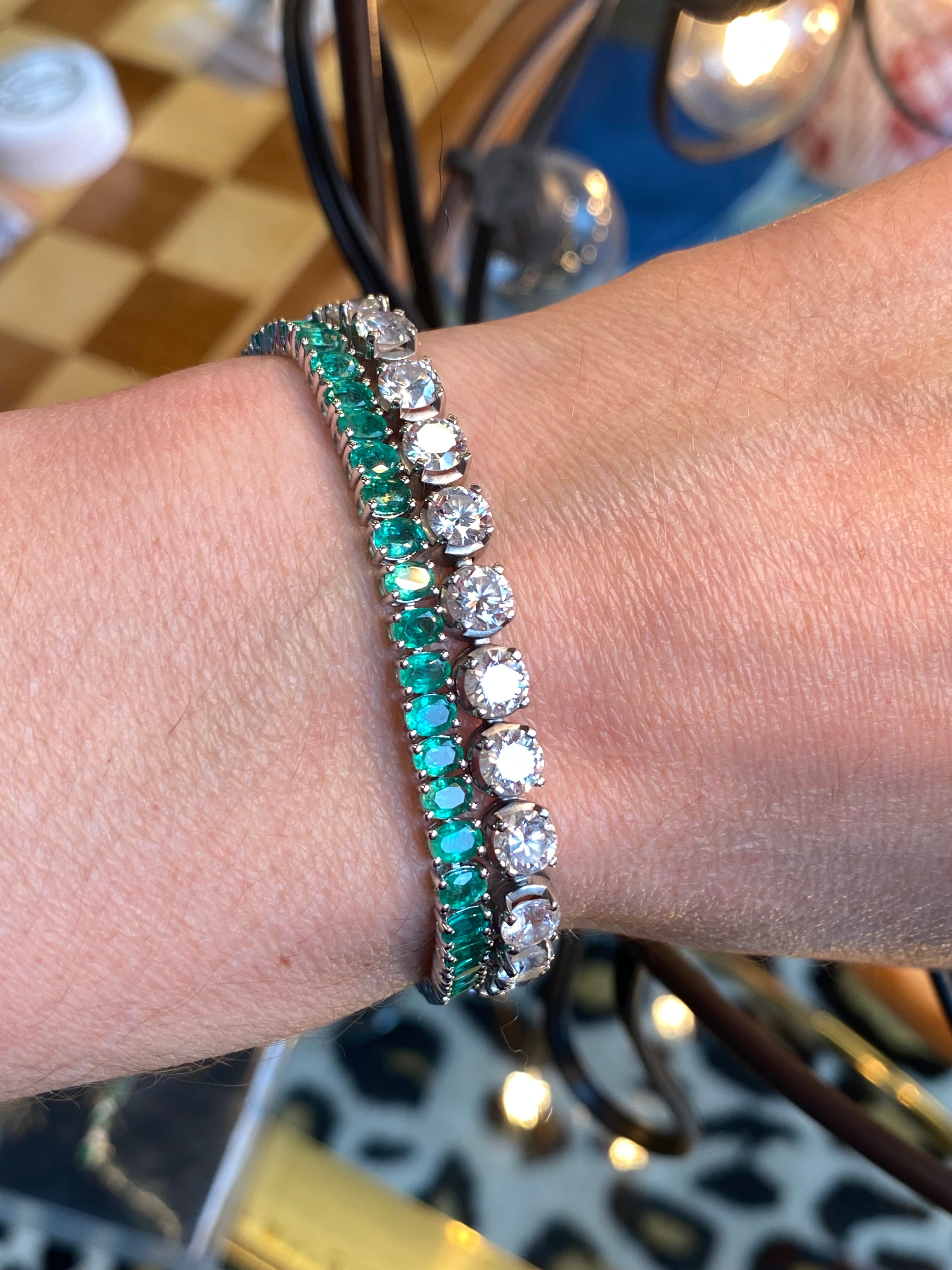 7.56 CTW Oval Cut Emerald Line Tennis Bracelet in 9ct White Gold