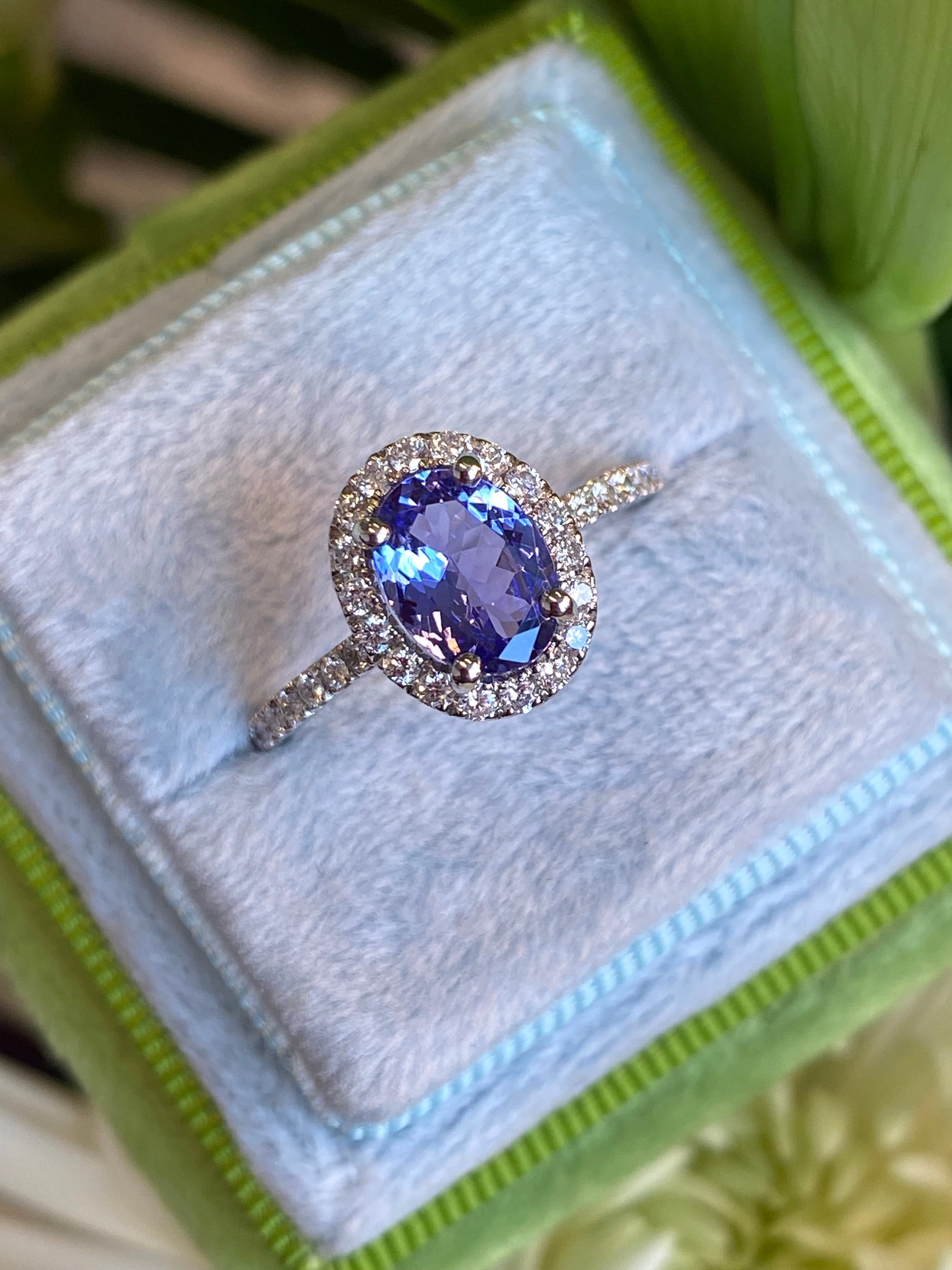1.15 Carat Oval Cut Tanzanite and 0.40ctw Natural Diamond Ring in Platinum