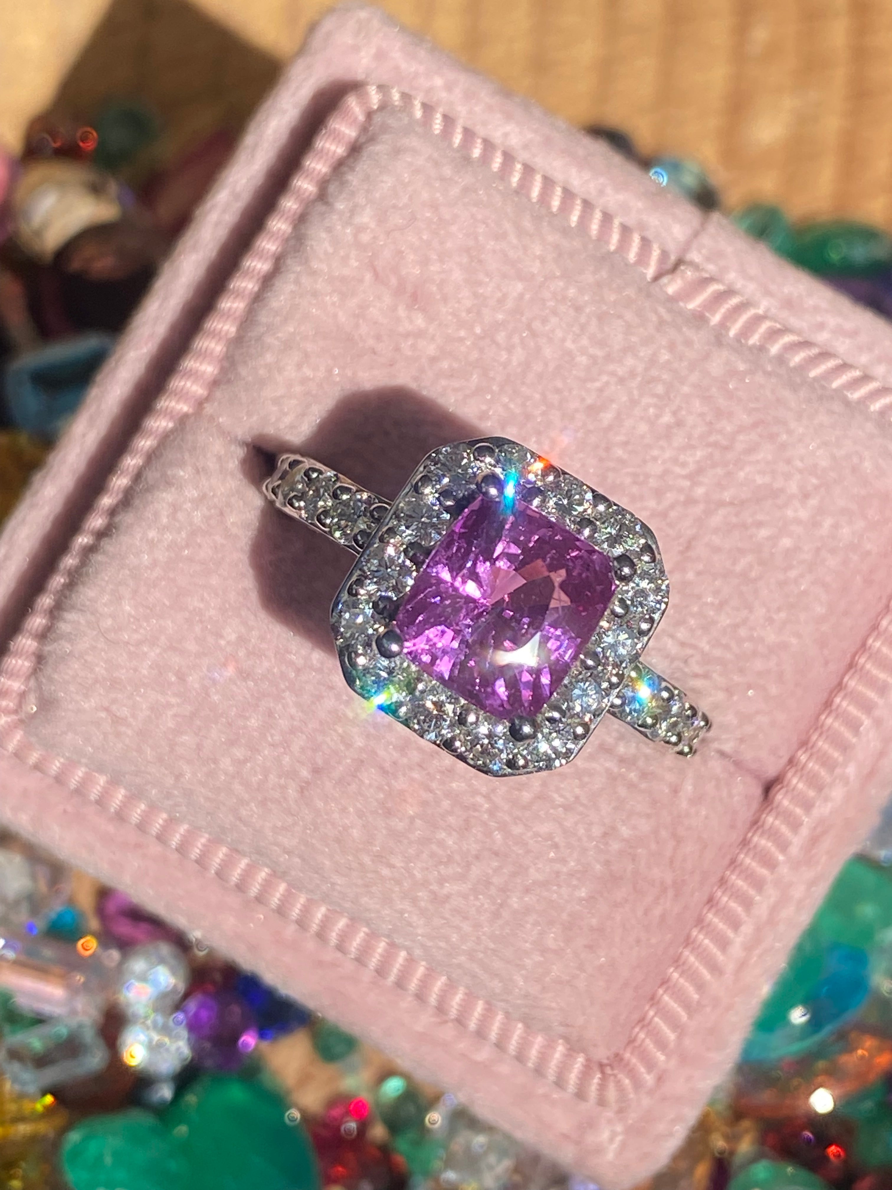 3.08 CTW Pink Sapphire and Natural Diamond Ring in Platinum