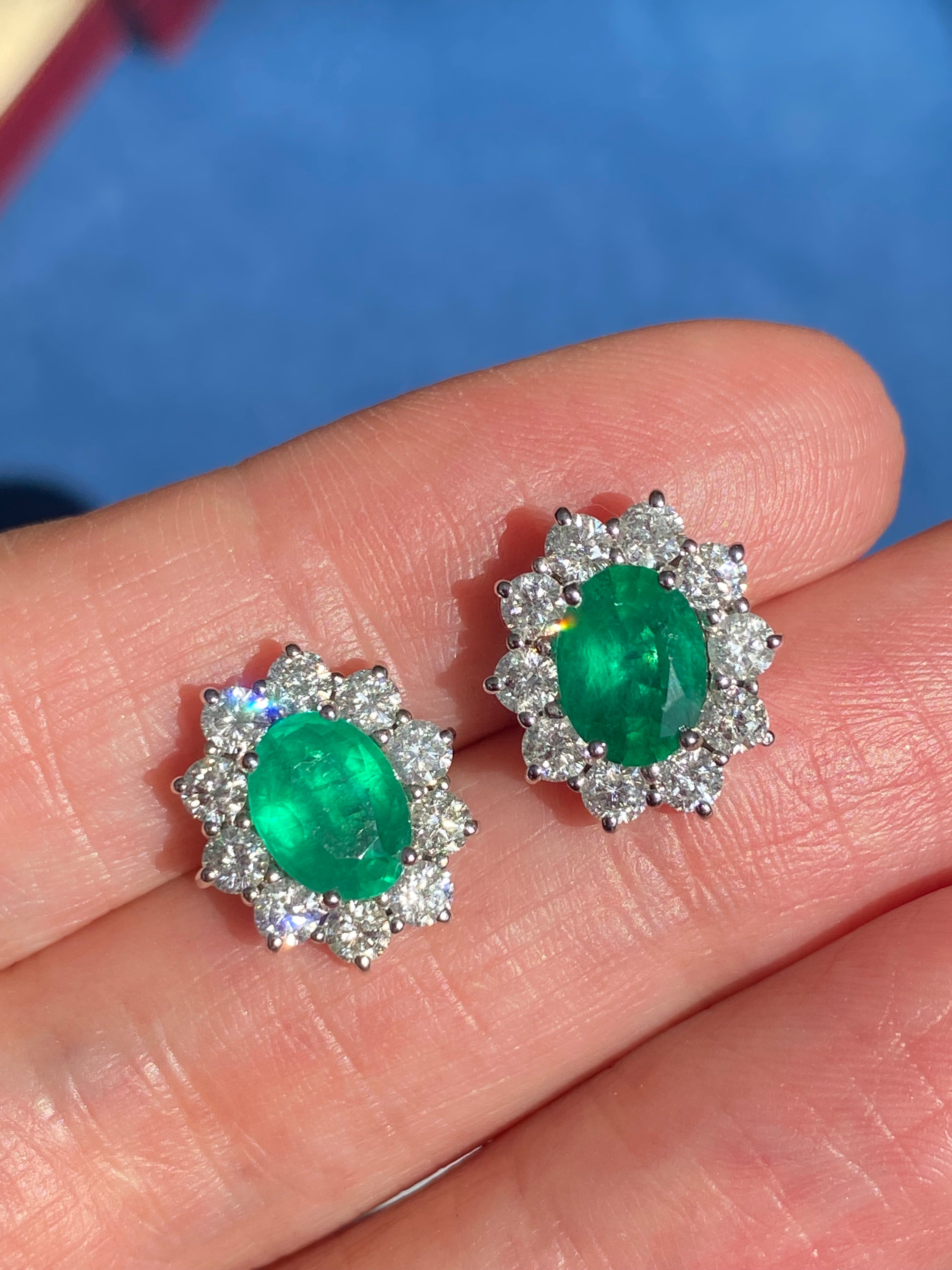 Extraordinary 3.65 CTW Emerald Earrings in 18ct White Gold