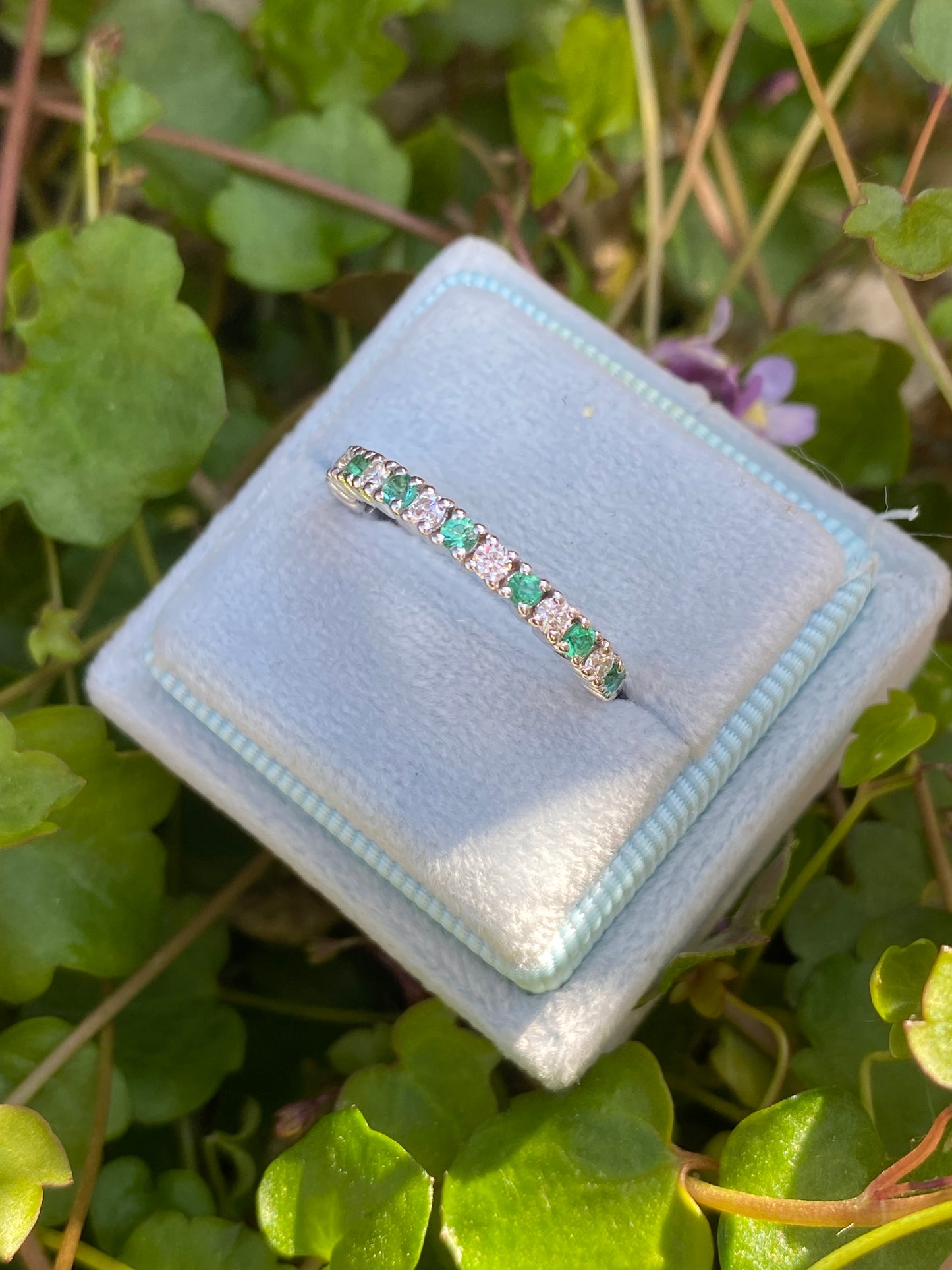 0.47ctw Natural Emerald and Moissanite Eternity Stacking Ring