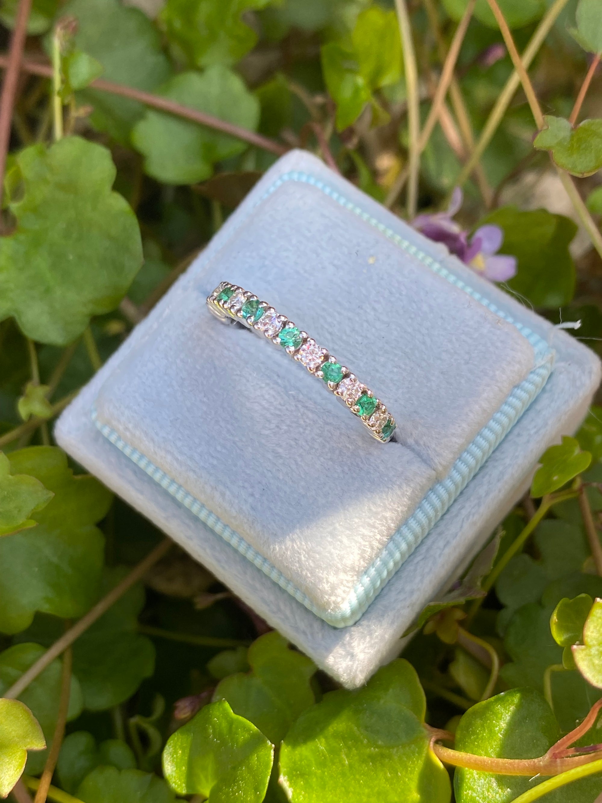 0.47ctw Natural Emerald and Moissanite Eternity Stacking Ring