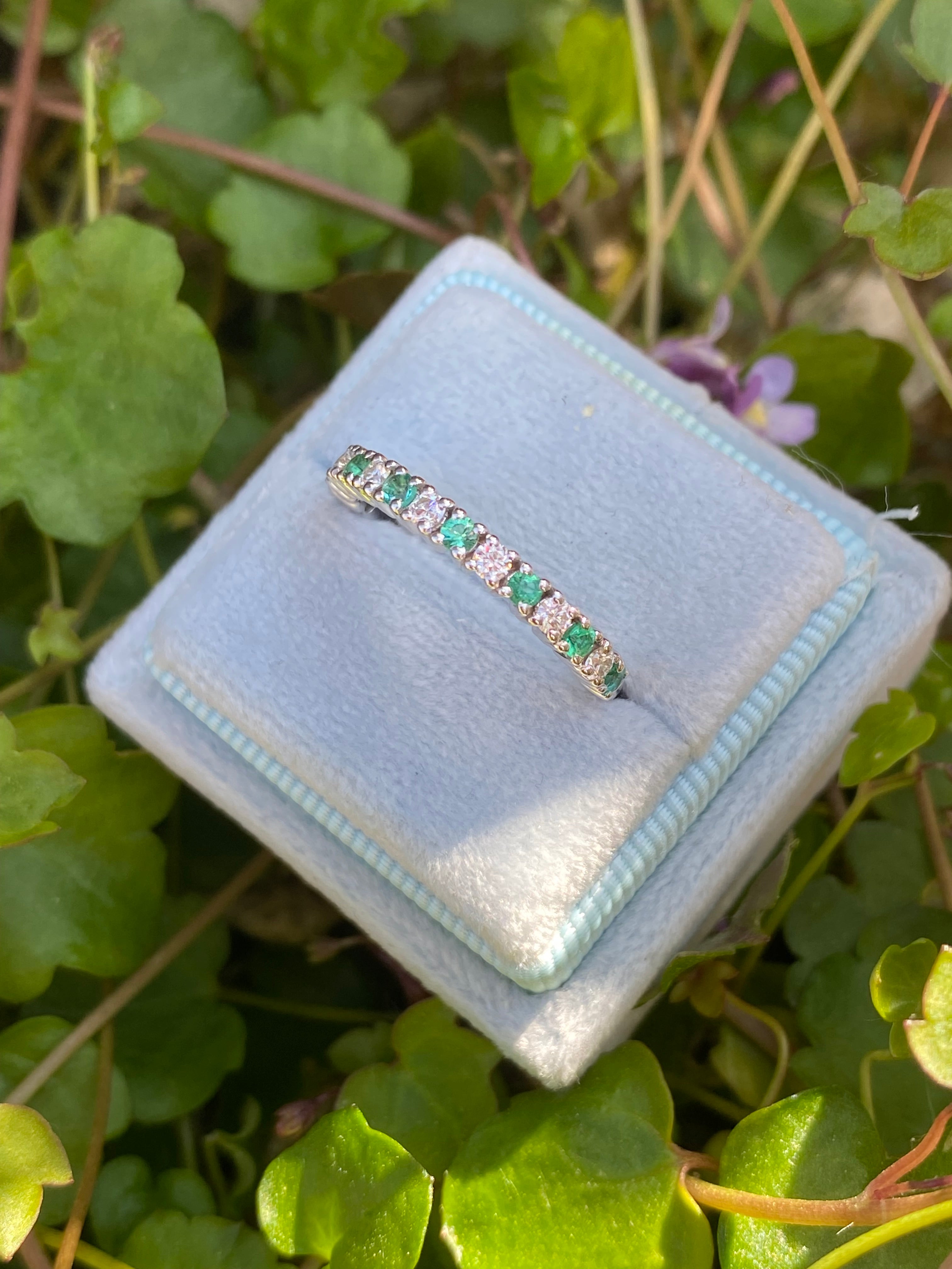 0.47ctw Natural Emerald and Moissanite Eternity Stacking Ring