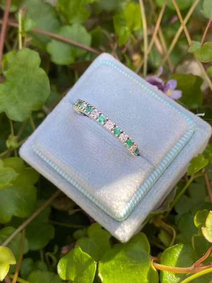 0.47ctw Natural Emerald and Moissanite Eternity Stacking Ring
