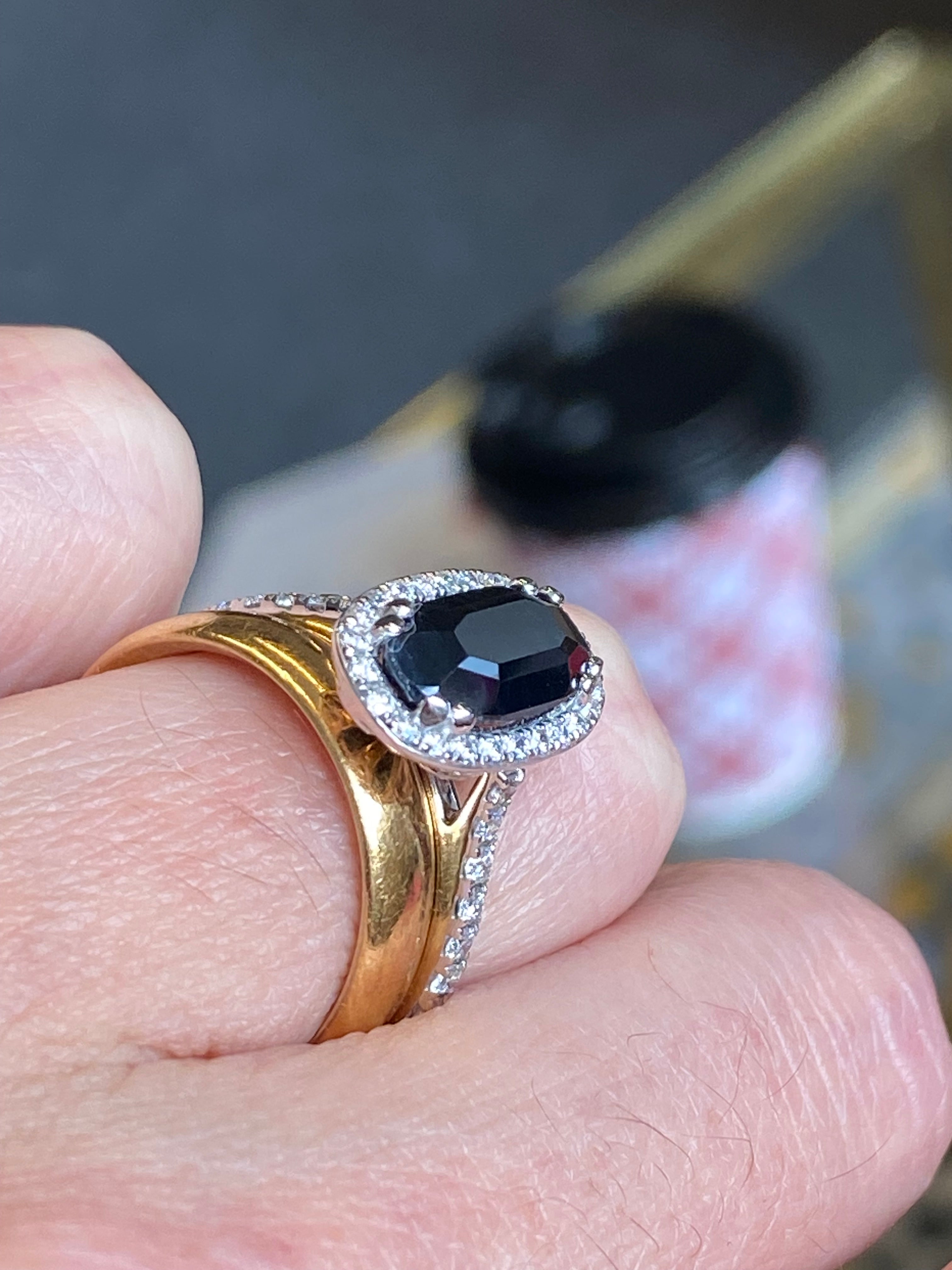 2.85 Carat Black Sapphire and Natural Diamond Ring in 9ct White Gold