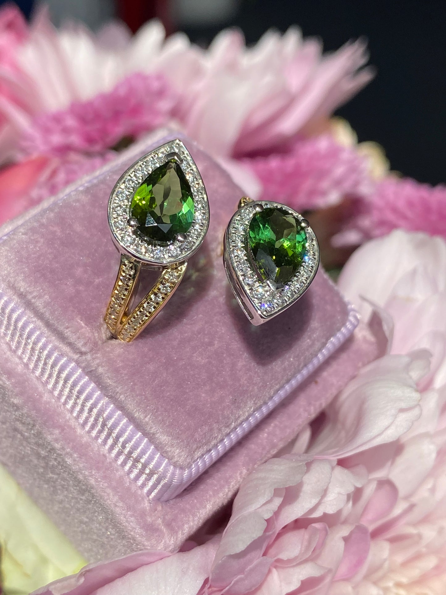 2.60 Carat Green Tourmaline and Diamond Bypass Ring in Platinum and 18ct Yellow Gold