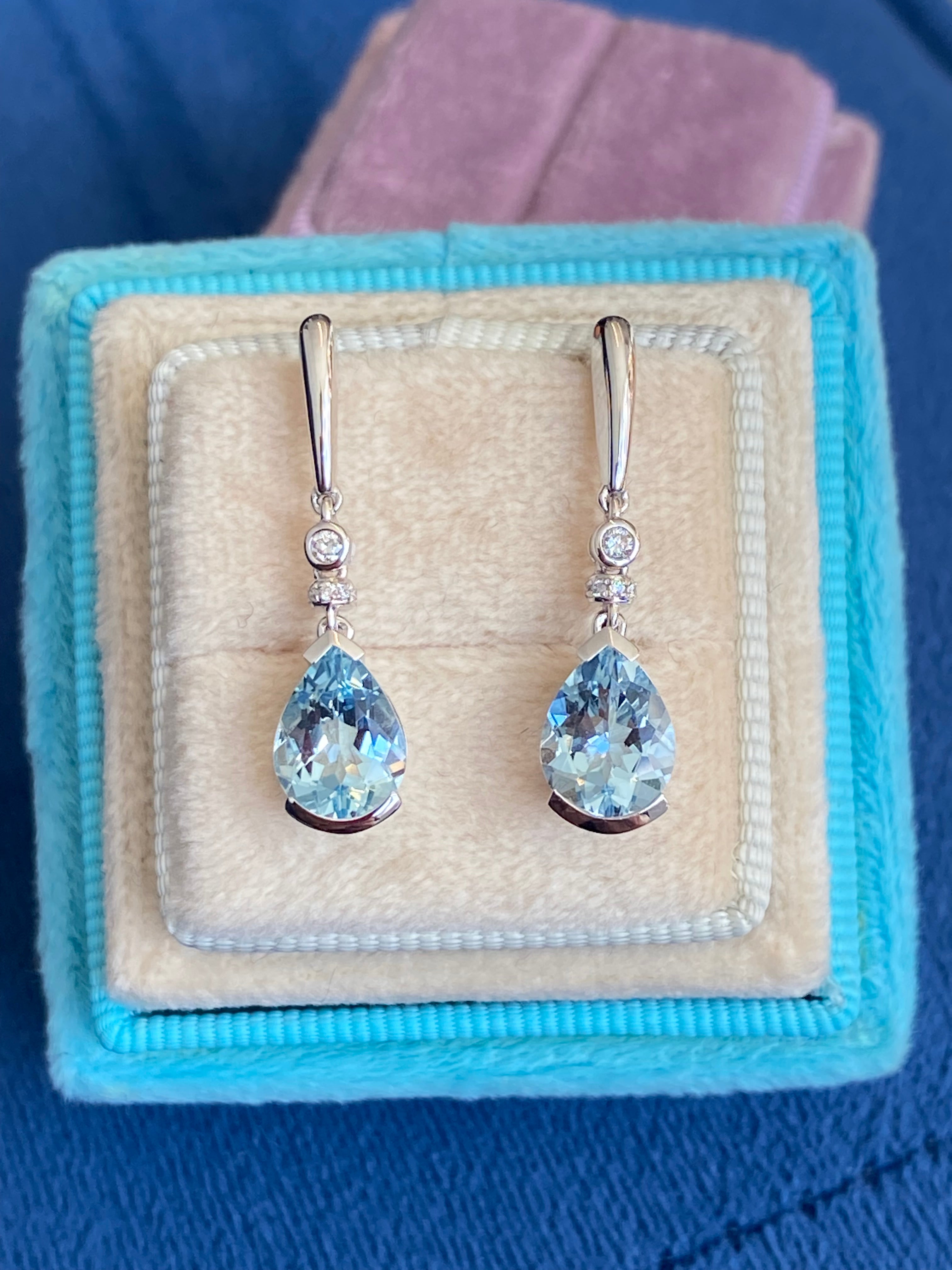 2.88 CTW Aquamarine and Diamond Drop Earrings in 18ct White Gold