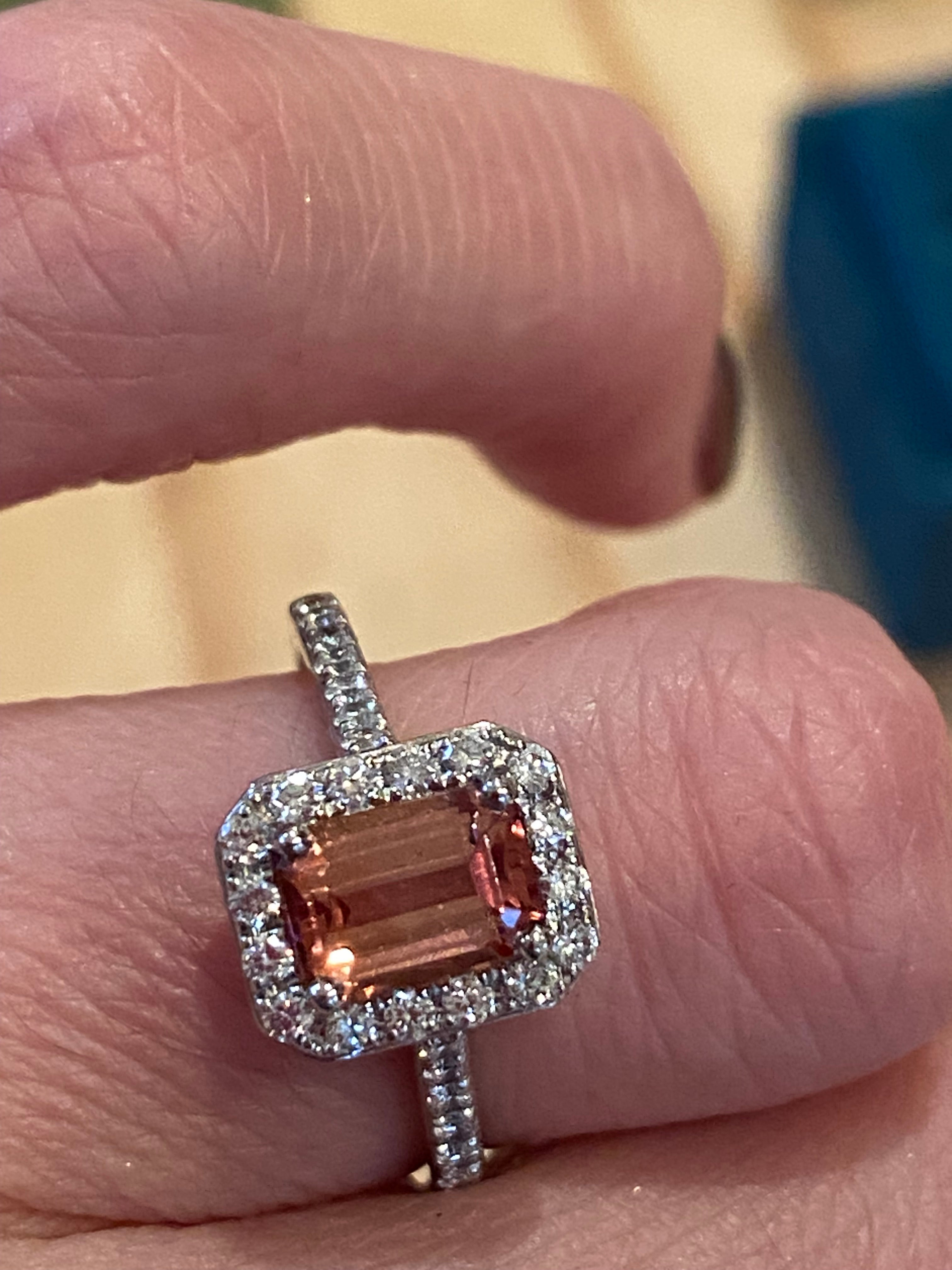 1.42 CTW Emerald Cut Pink Tourmaline and Natural Diamond Halo Ring in Platinum