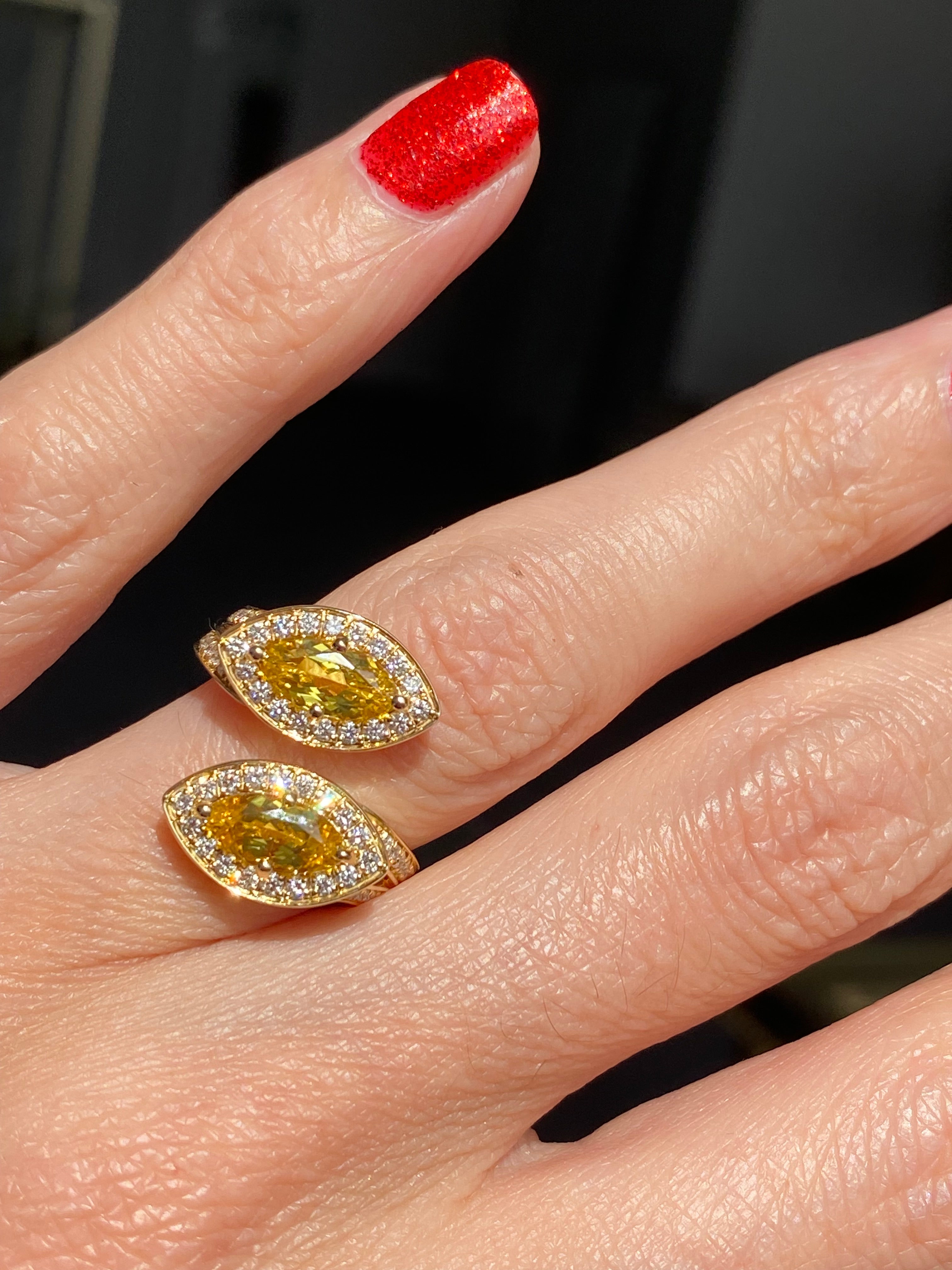 2.20ctw Yellow Ceylon Sapphire and 0.49ctw Natural Diamond Toi et Moi Ring in Platinum and 18ct Yellow Gold