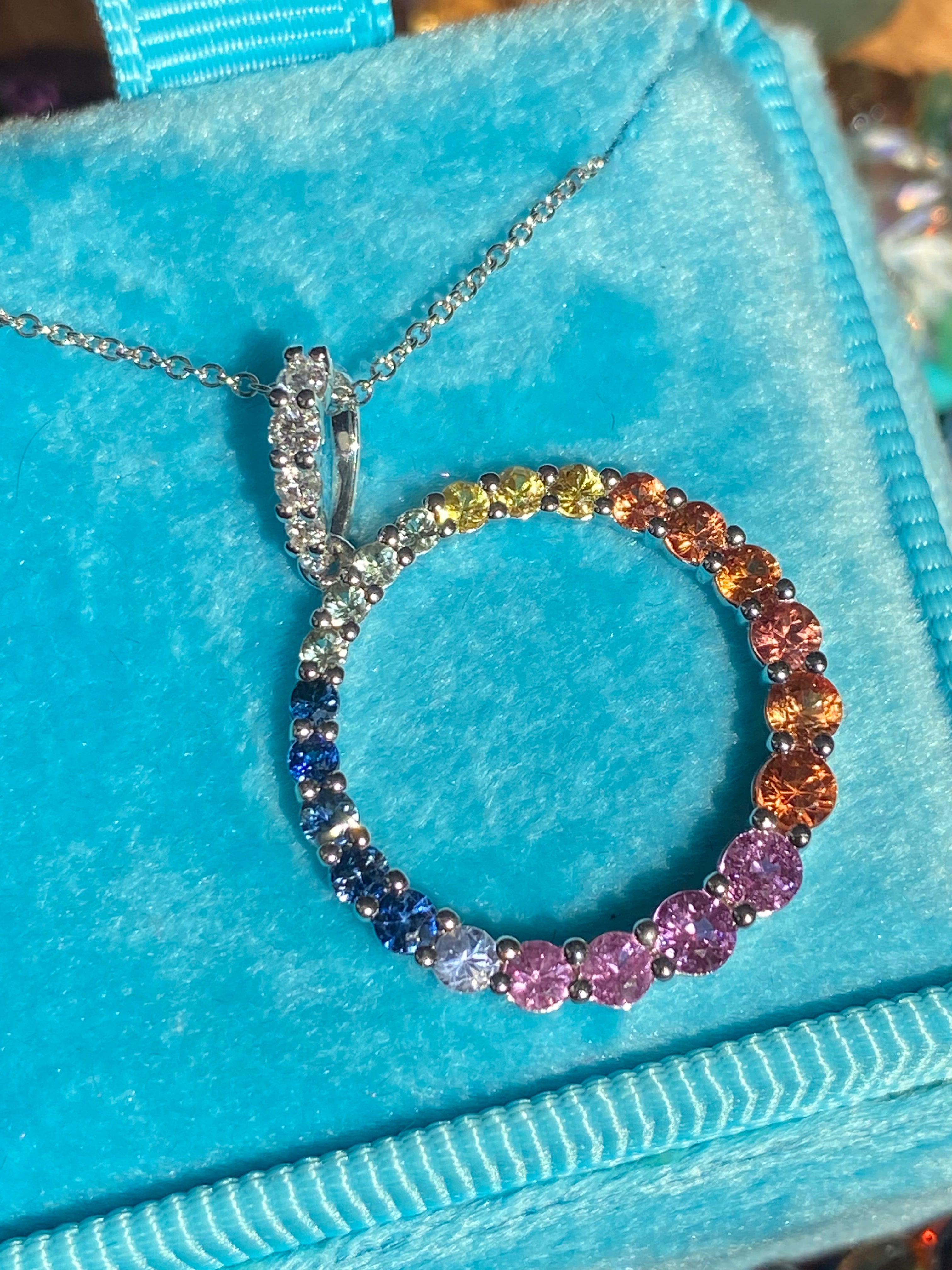 1.16 CTW Multi Colour Sapphire and Diamond Pendant Necklace in 18ct White Gold