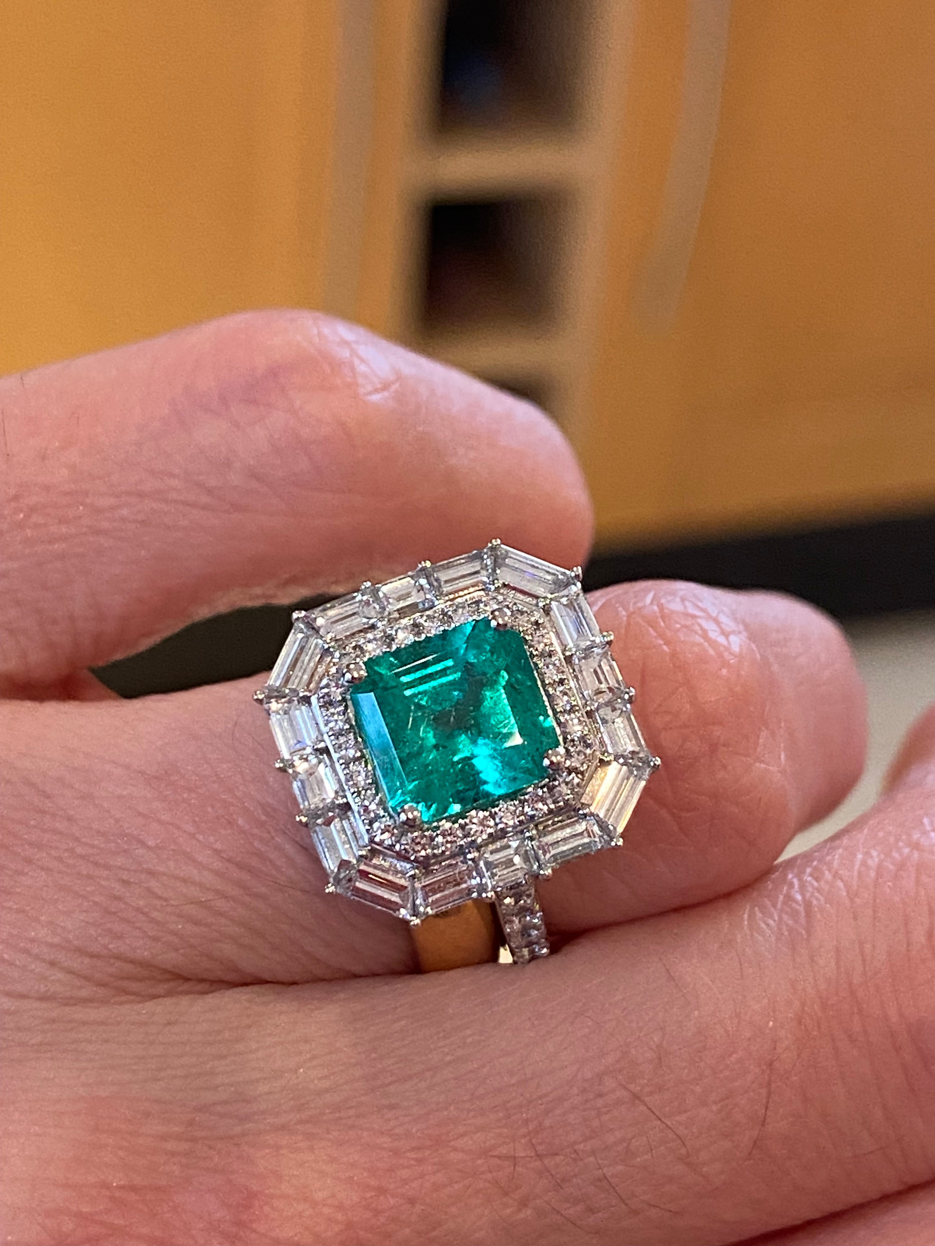 Masterpiece 2.34 Carat Colombian Emerald and 1.67ctw Natural Diamond Ring in Platinum