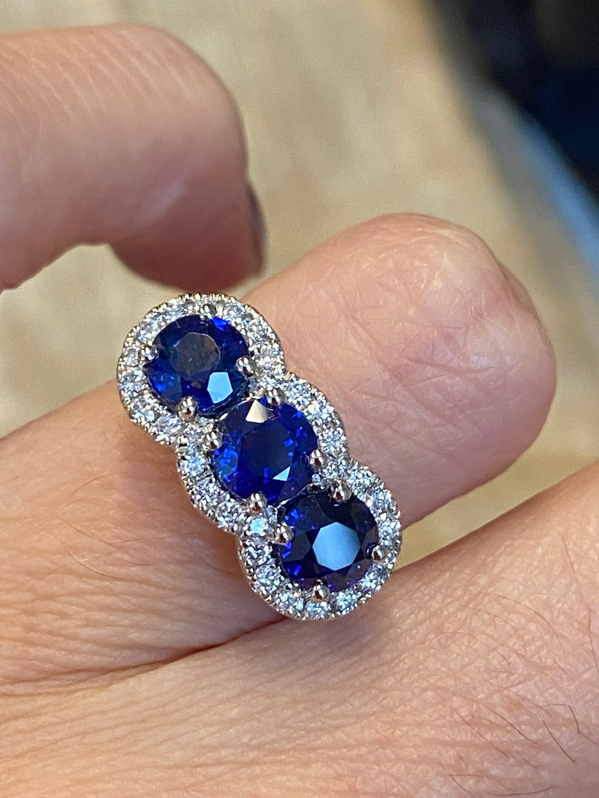 2.74 CTW Round Cut Blue Sapphire and Diamond Trilogy Ring in Platinum