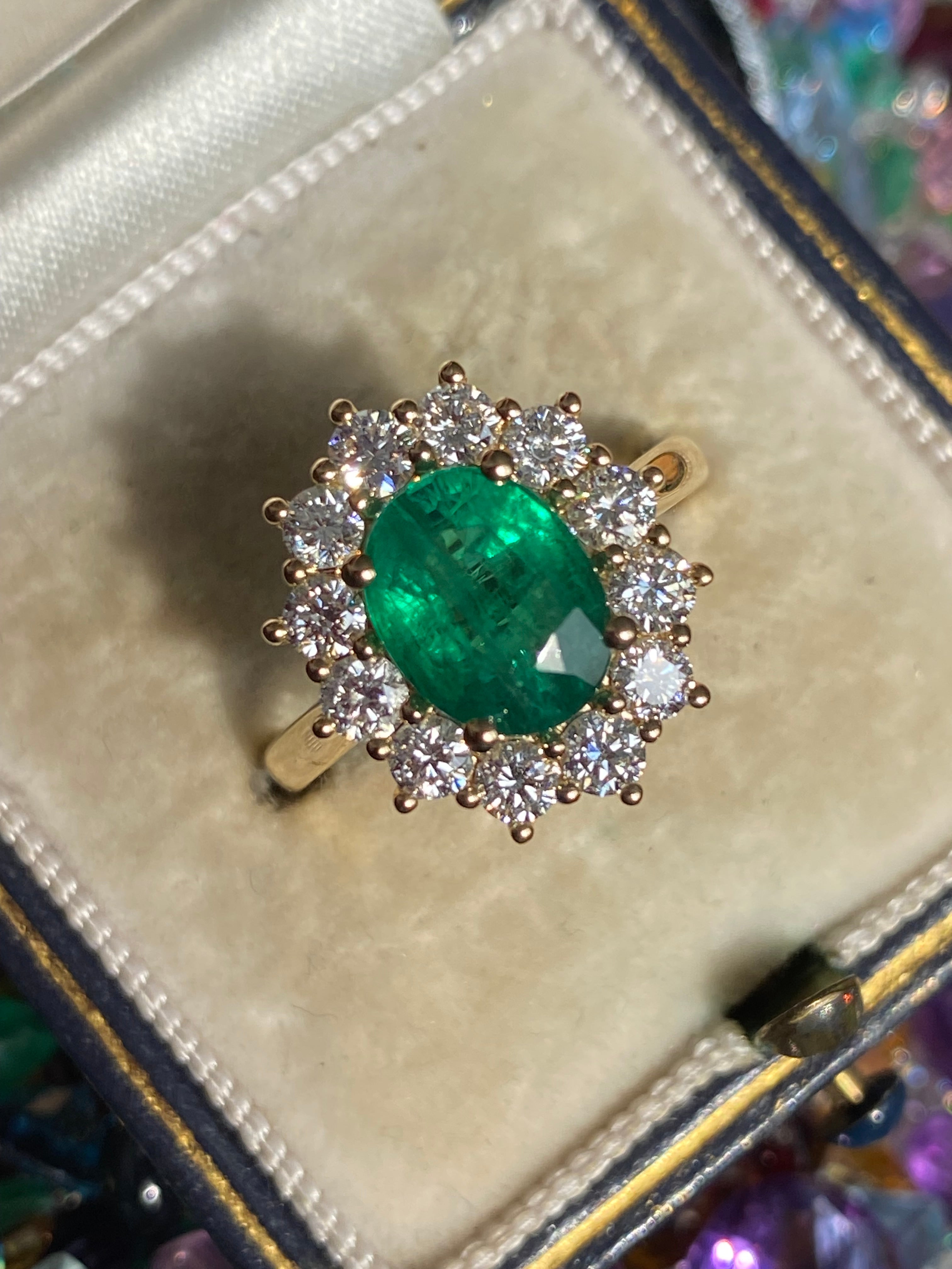 2.82 CTW Oval Cut Emerald and Natural Diamond Ring in 18ct Yellow Gold